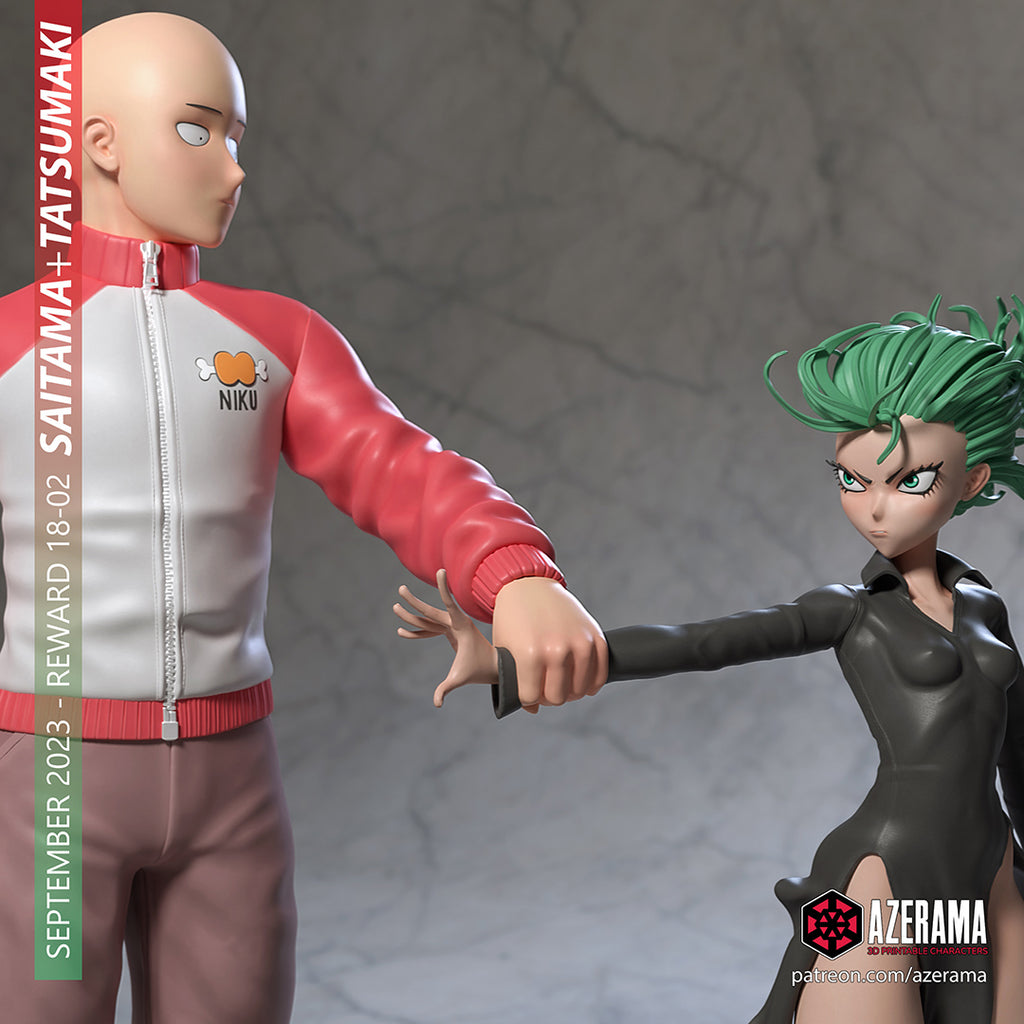 Saitama and Tatsumaki (One Punch Man) resin figure by Azerama — studio render 2