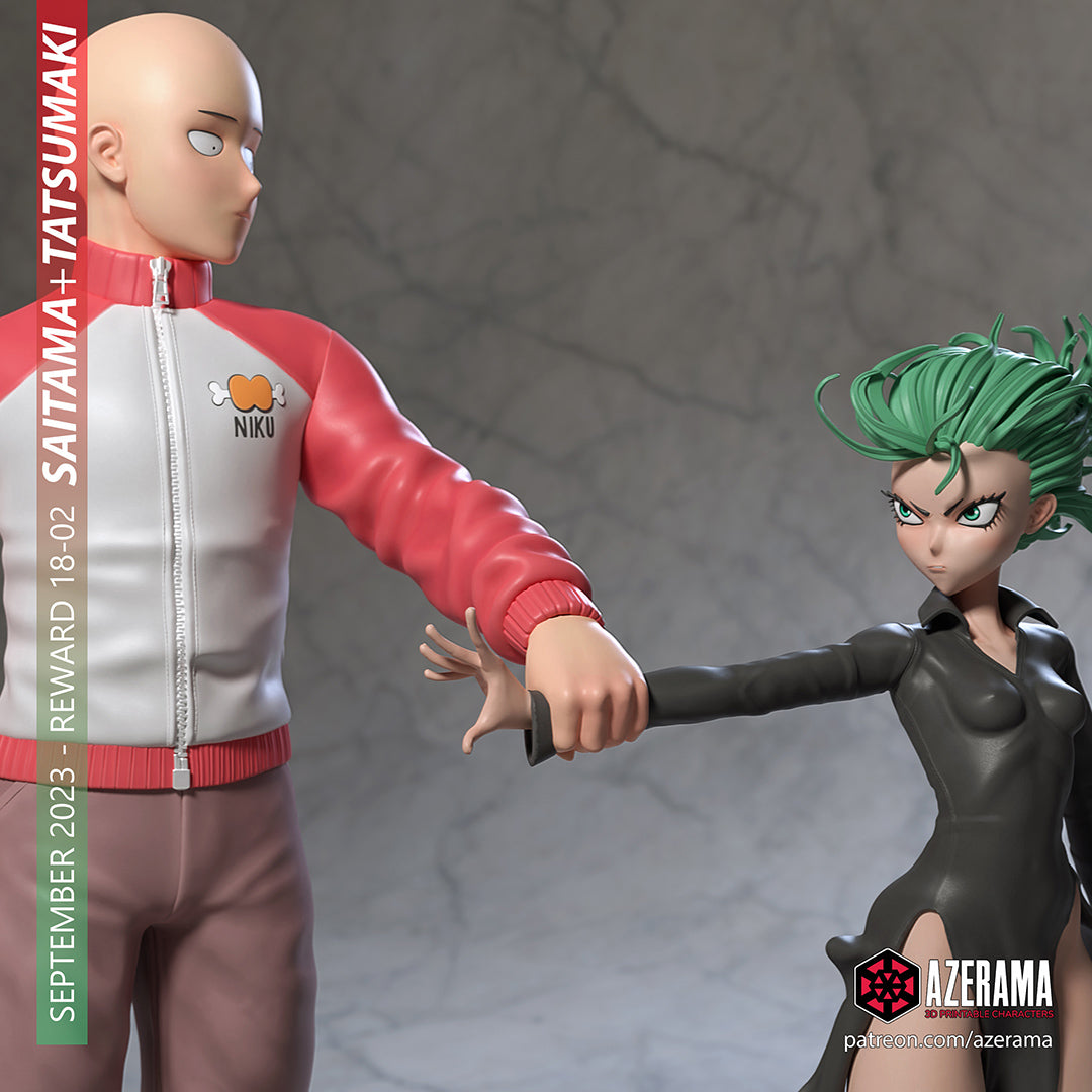 Saitama and Tatsumaki (One Punch Man) resin figure by Azerama — studio render 2
