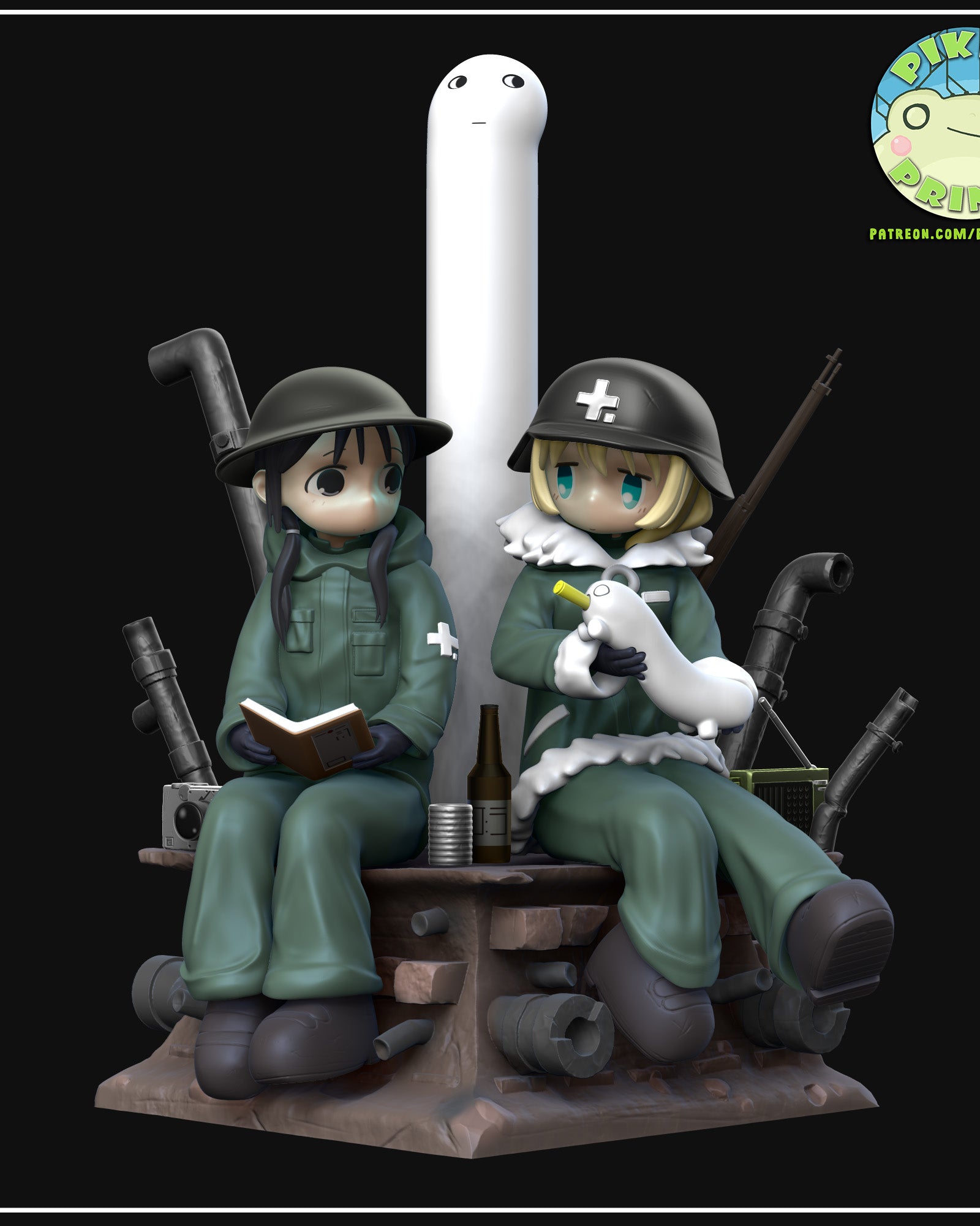 Chito and Yuuri (Girls Last Tour) resin figure by PikkyPrints — studio render 2