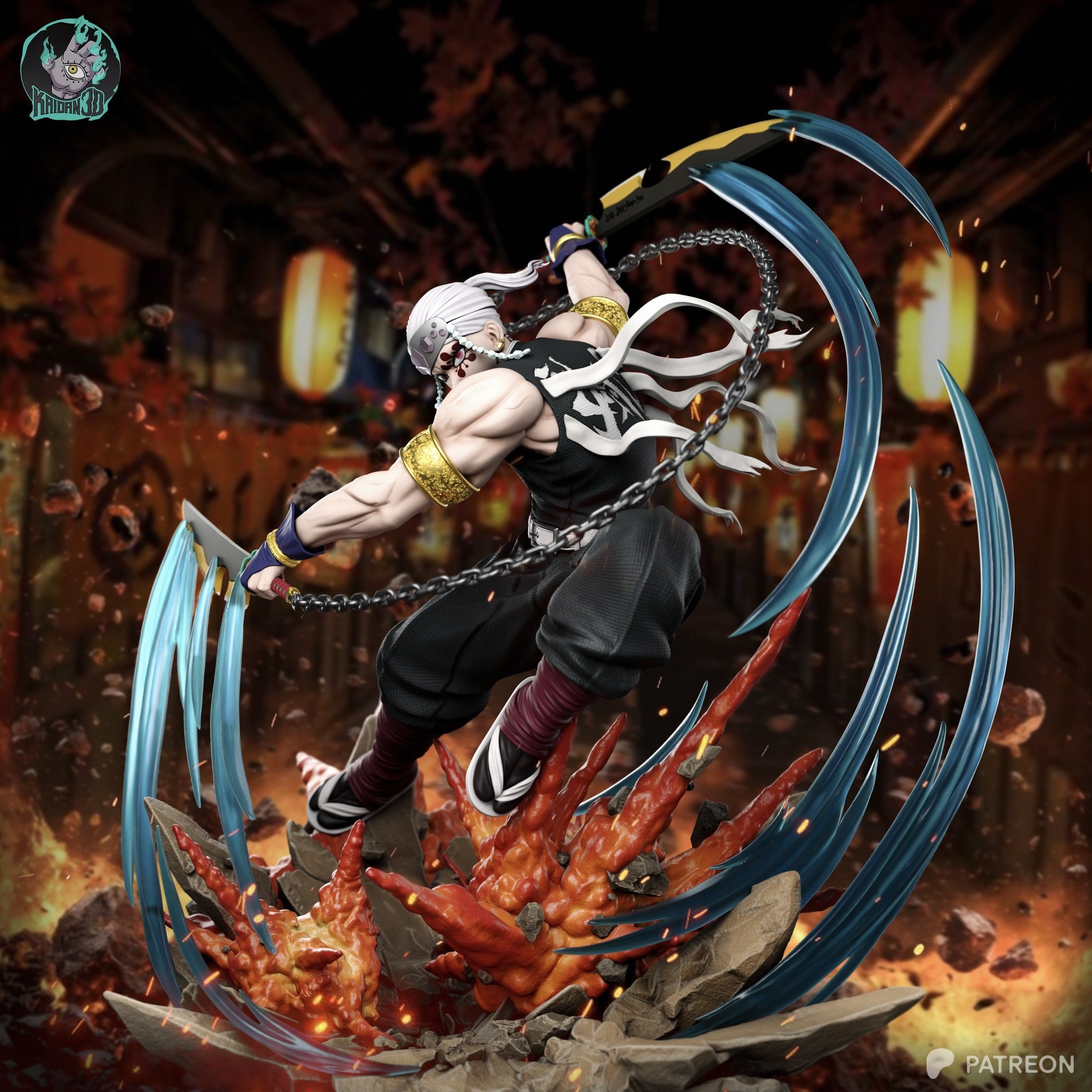 Tengen Uzui (Demon Slayer) resin figure by Kaidan 3D — studio render 2