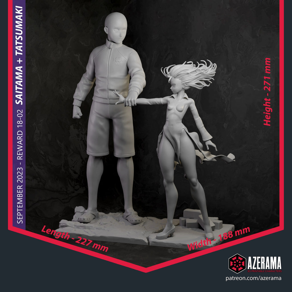 Saitama and Tatsumaki (One Punch Man) resin figure by Azerama — studio render 4