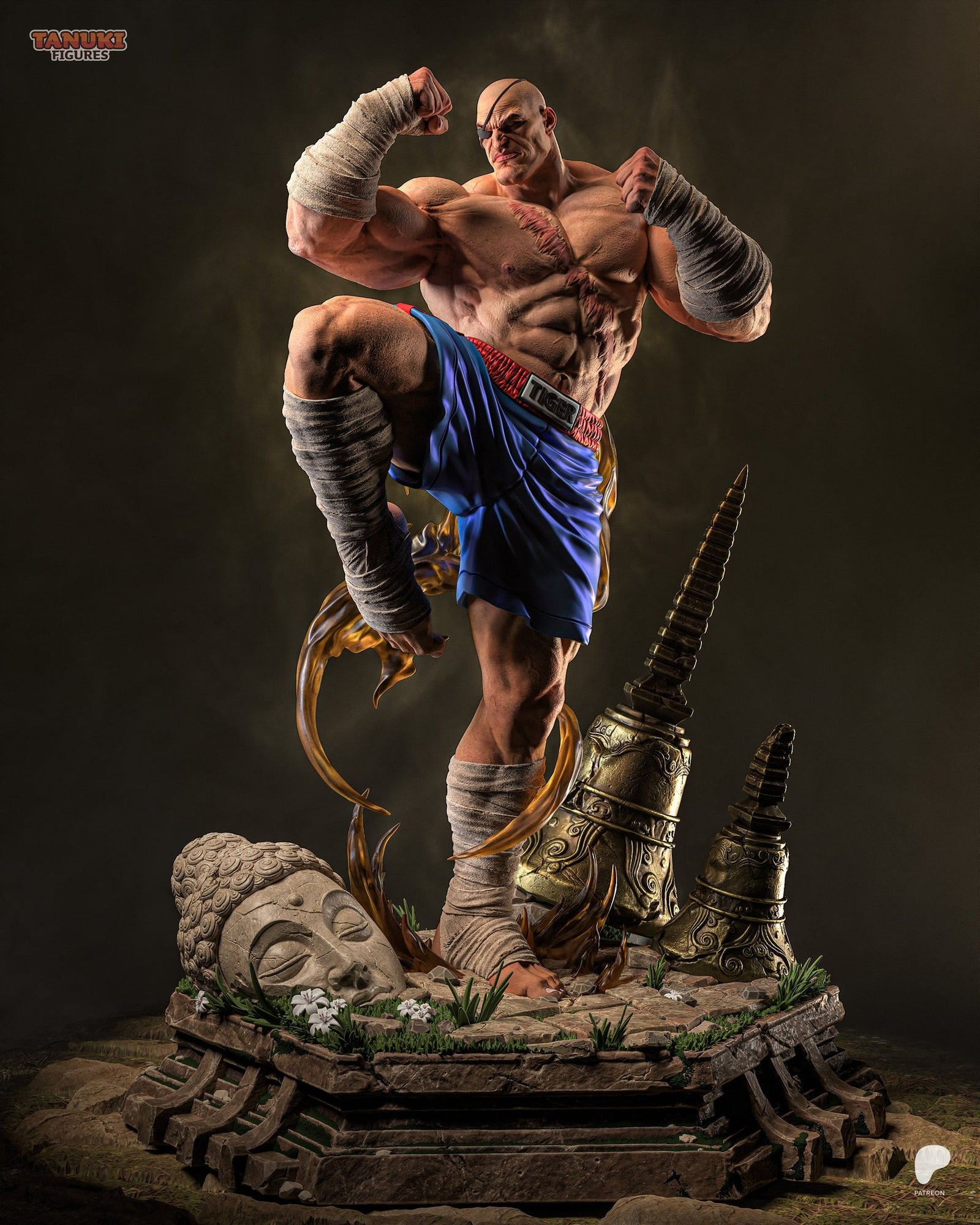 Sagat (Street Fighter) resin figure by Tanuki Figures — studio render 5
