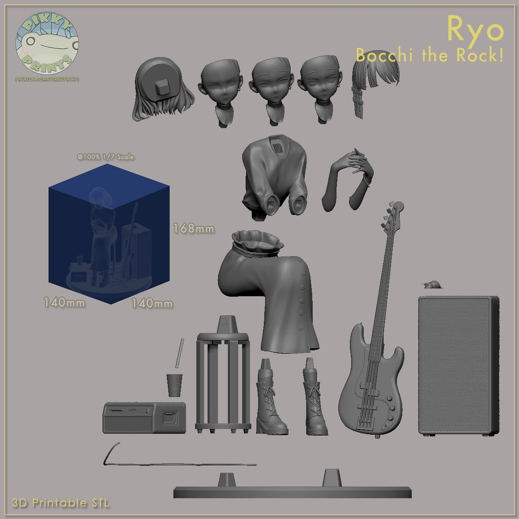Ryo Yamada (Bocchi the Rock) resin figure by PikkyPrints — studio render 6