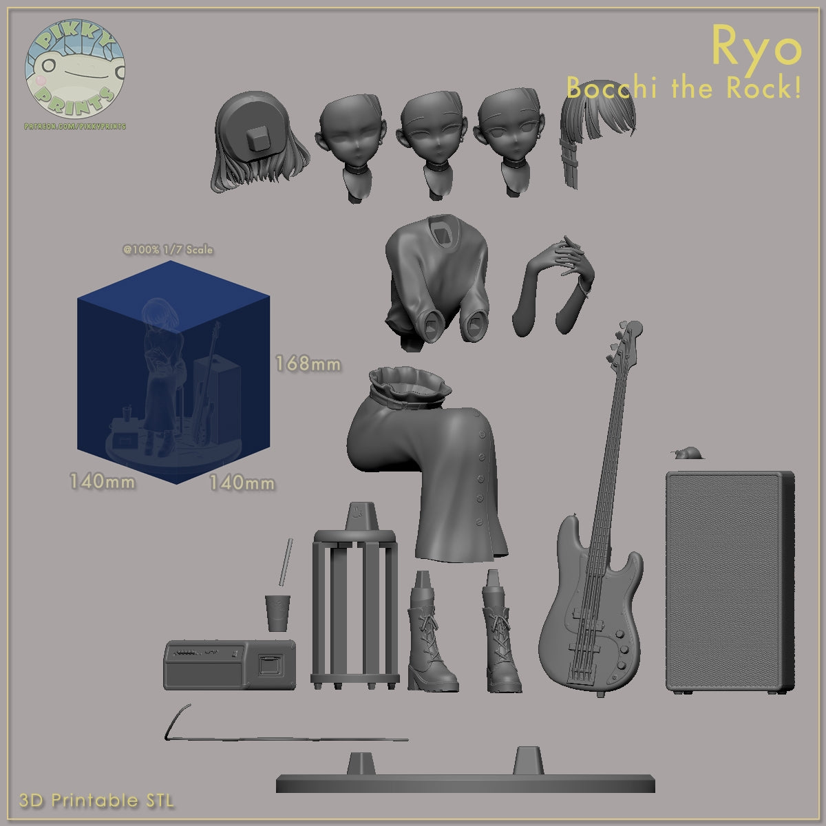 Ryo Yamada (Bocchi the Rock) resin figure by PikkyPrints — studio render 6