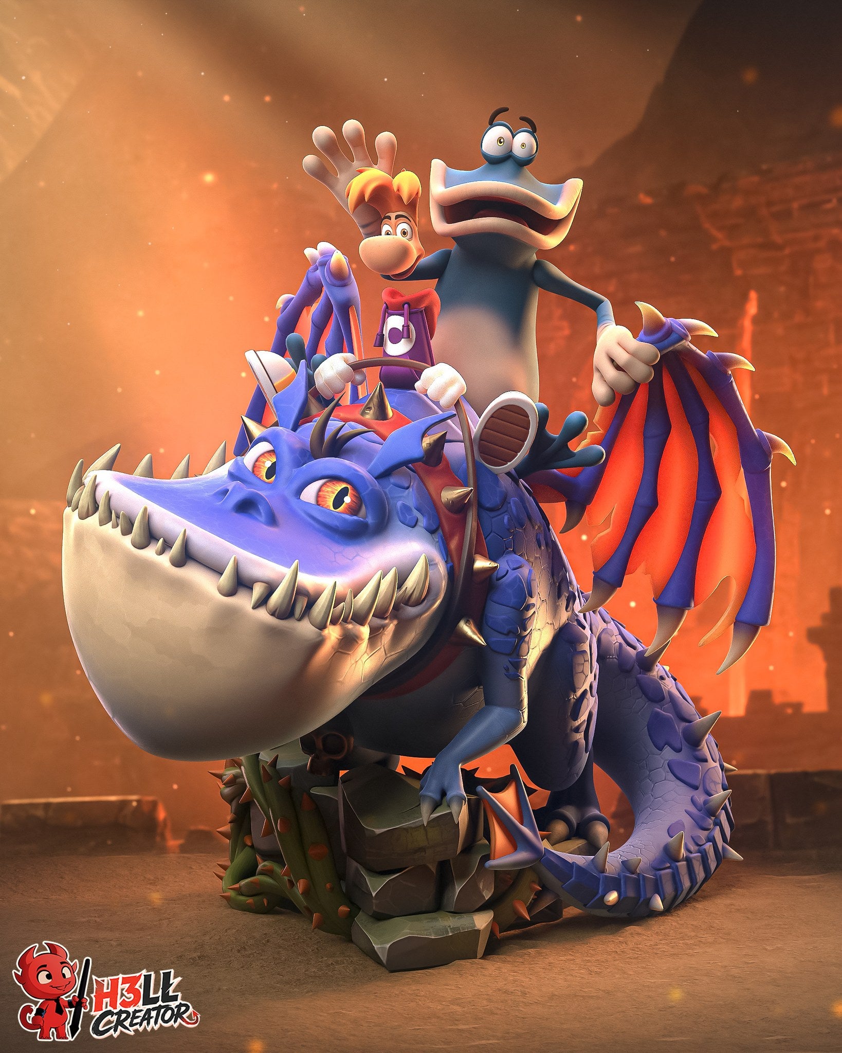 Rayman and Globox (Rayman) resin figure by h3LLcreator — studio render 2