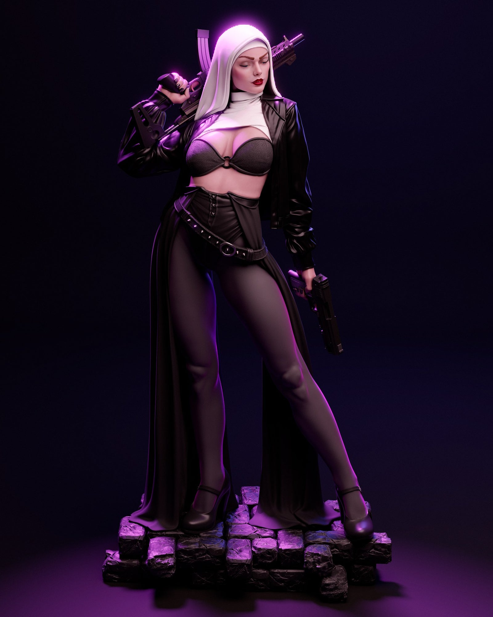 Nun with Gun — studio render 4