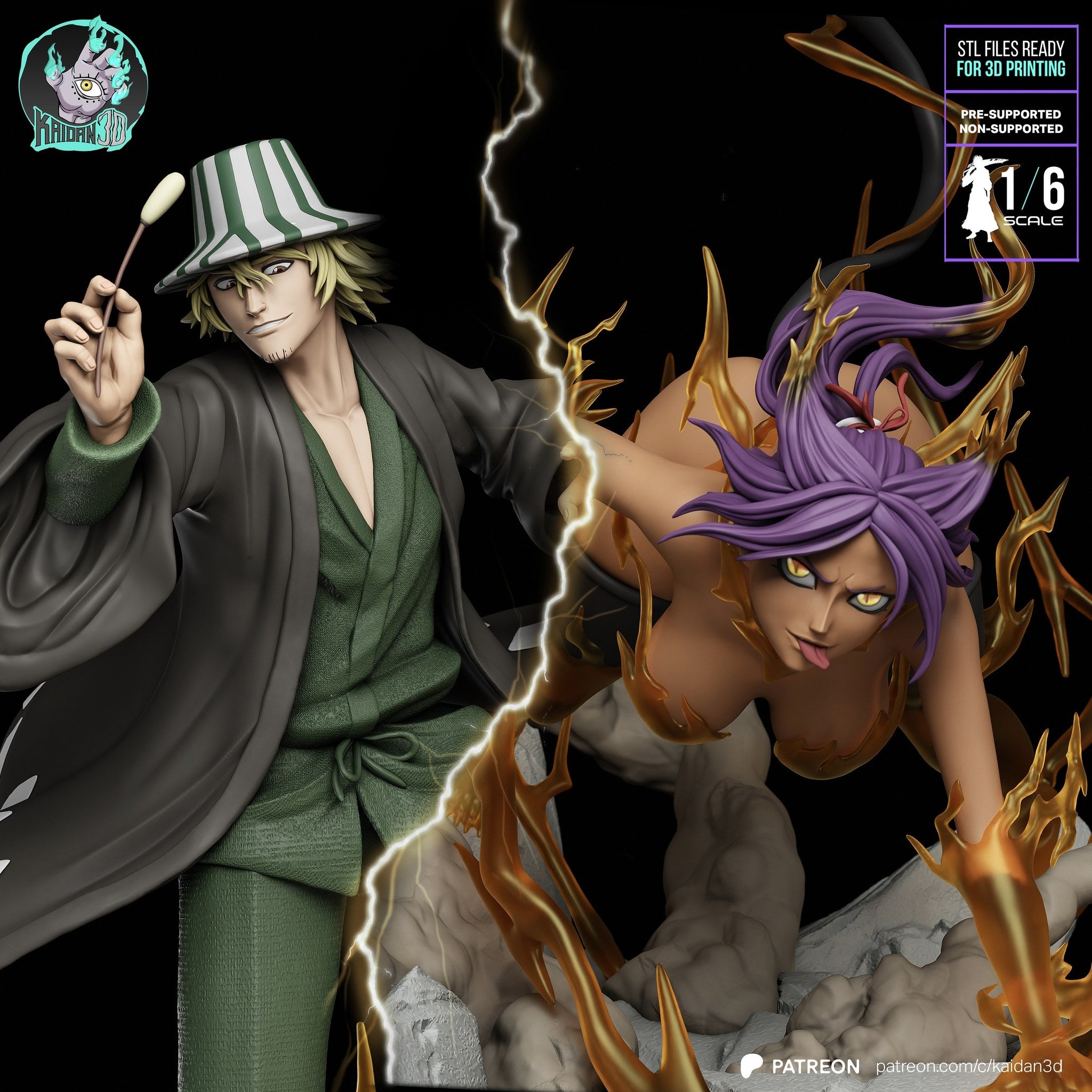 Urahara and Yoruichi (Bleach) resin figure by Kaidan 3D — studio render 7