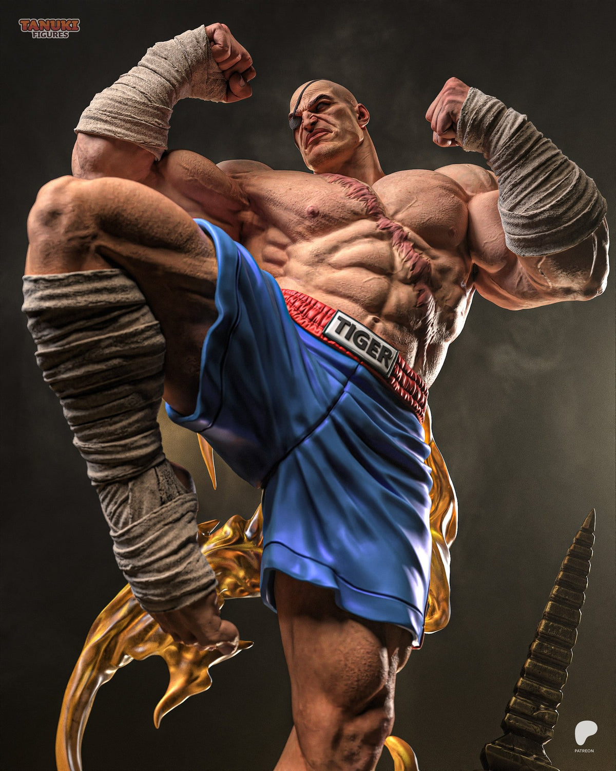 Sagat (Street Fighter) resin figure by Tanuki Figures — studio render 4