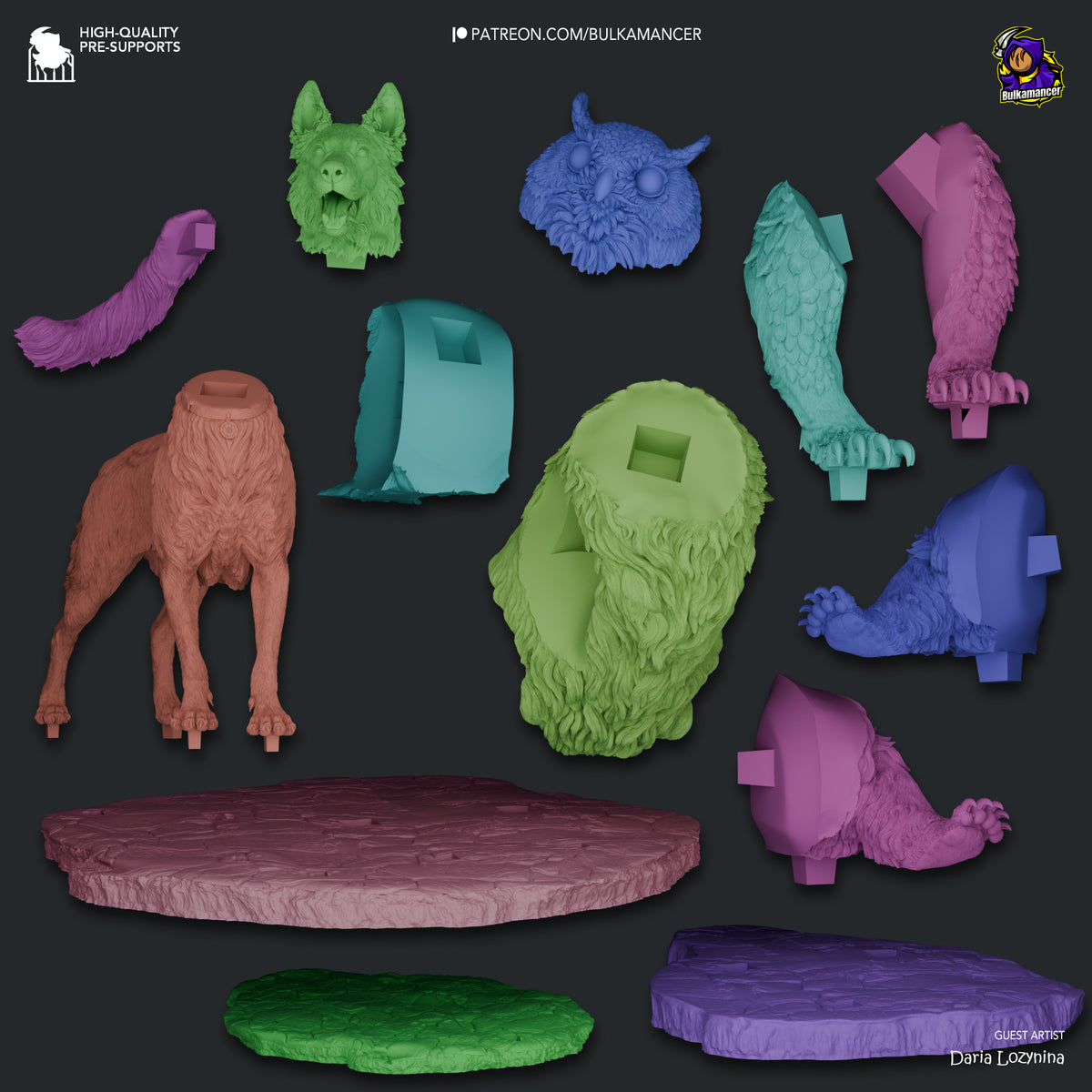 Scratch and Owlbear Cub (Baldur's Gate) resin figure by Bulkamancer — studio render 7