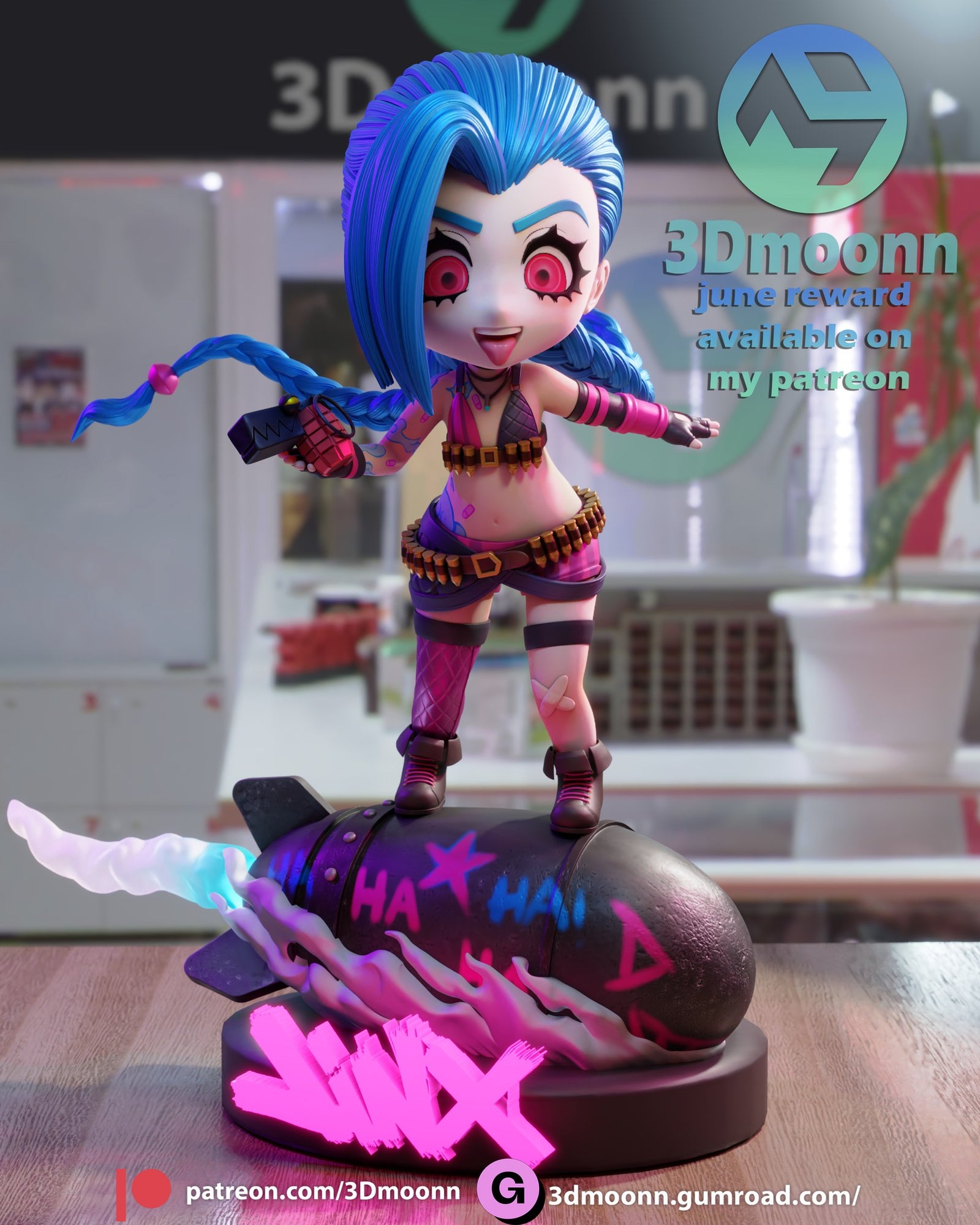 Jinx Arcane Chibi resin figure by 3Dmoonn — studio preview