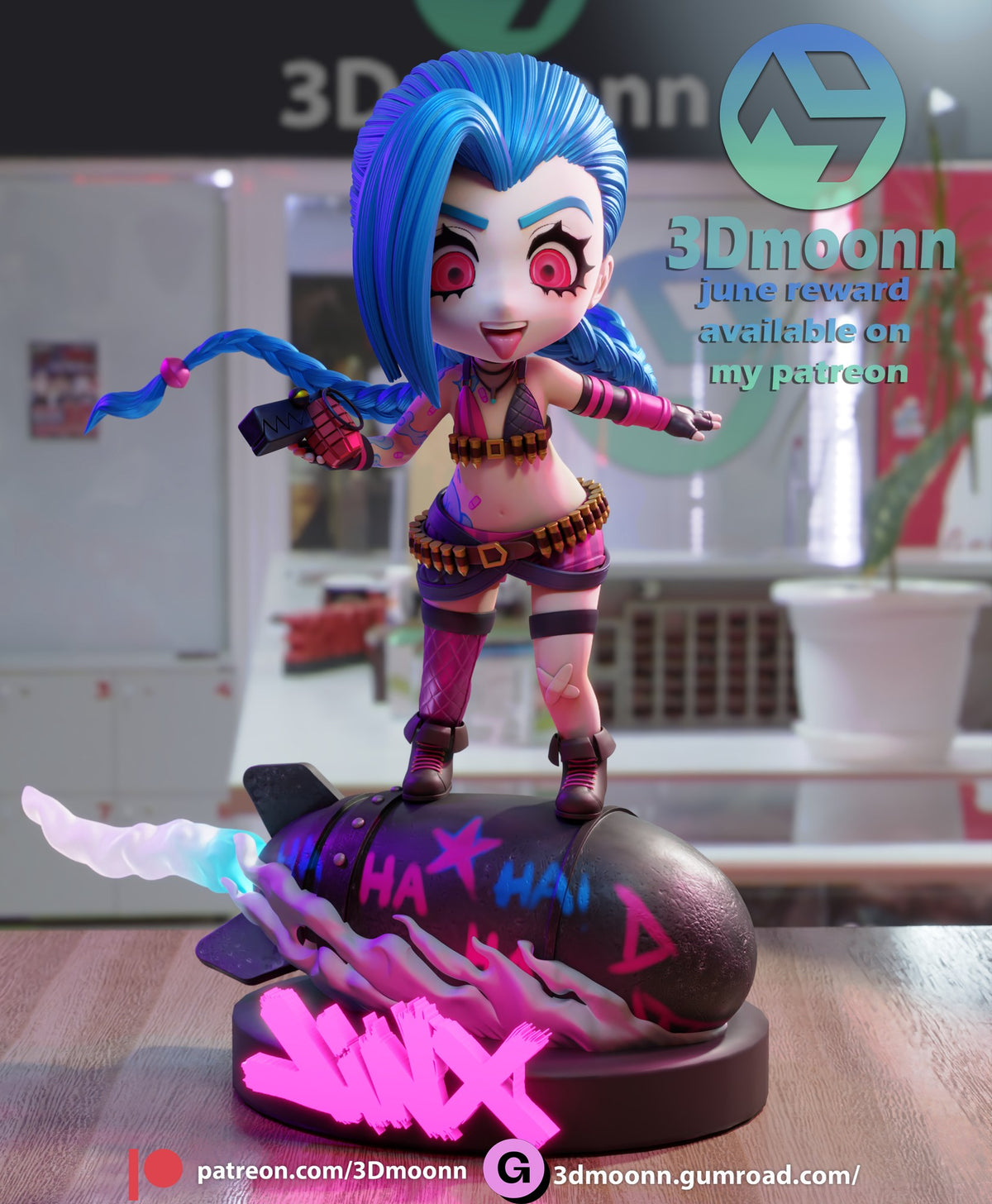 Jinx Arcane Chibi resin figure by 3Dmoonn — studio preview
