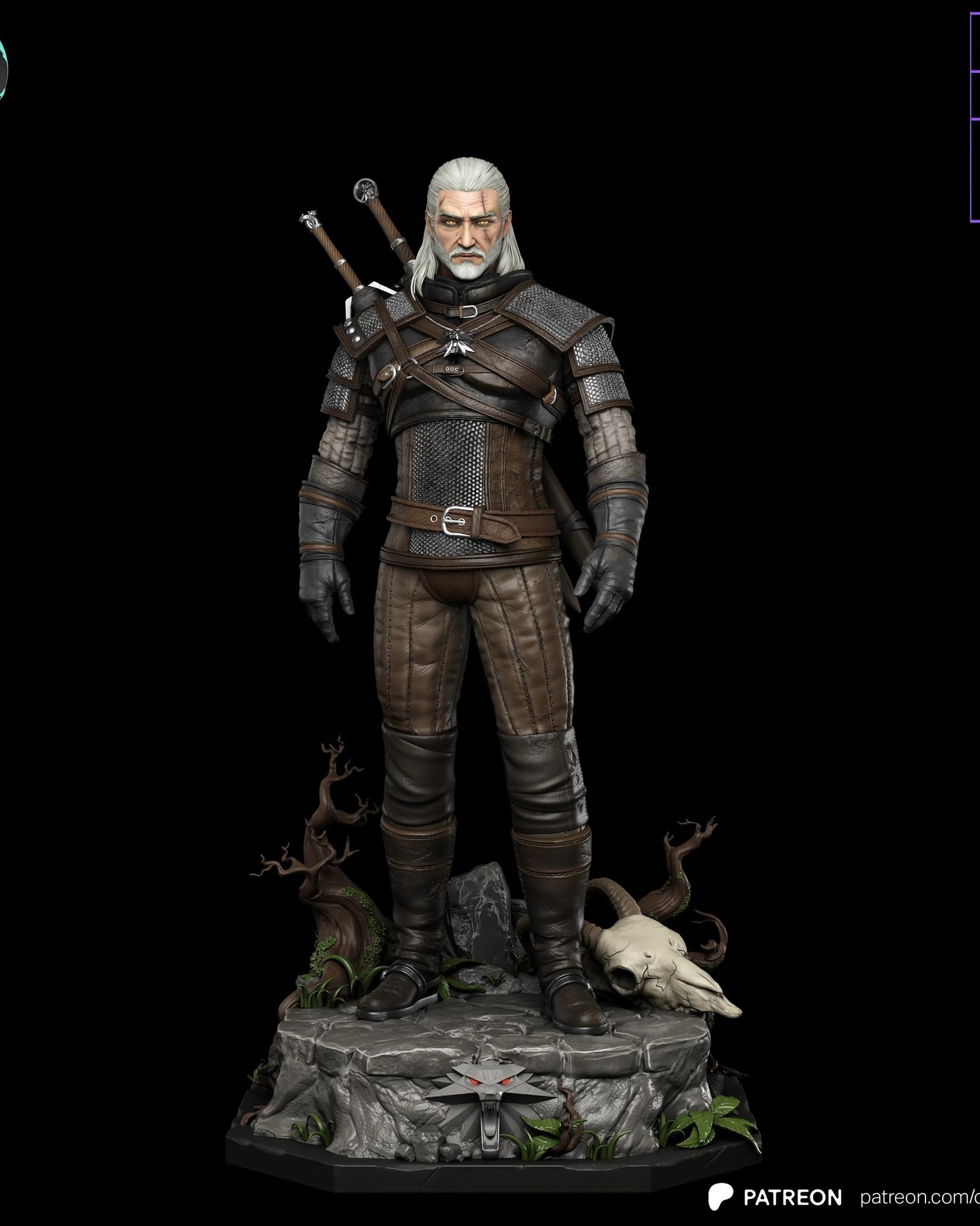 Geralt of Rivia (The Witcher) resin figure by Kaidan 3D — studio render 2
