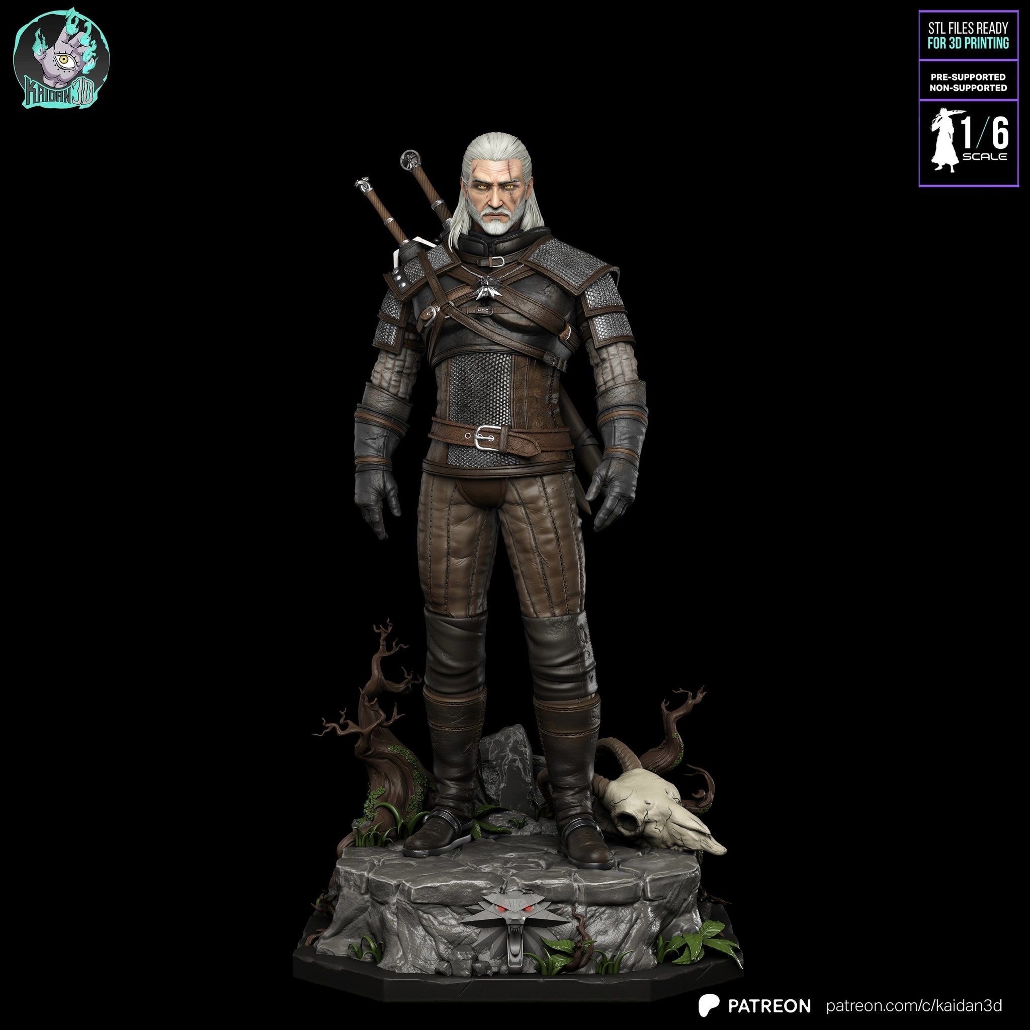 Geralt of Rivia (The Witcher) resin figure by Kaidan 3D — studio render 2