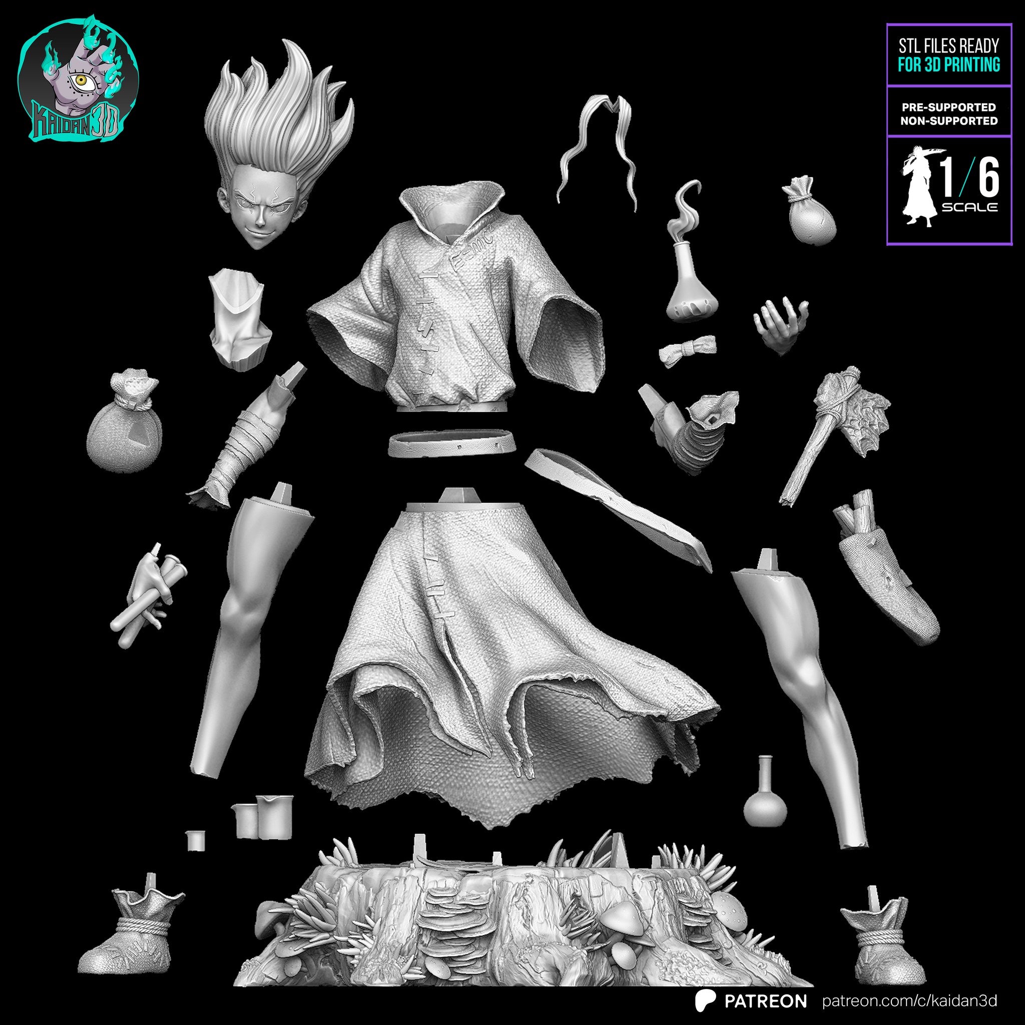 Senku Ishigami (Dr. Stone) resin figure by Kaidan 3D — studio render 8
