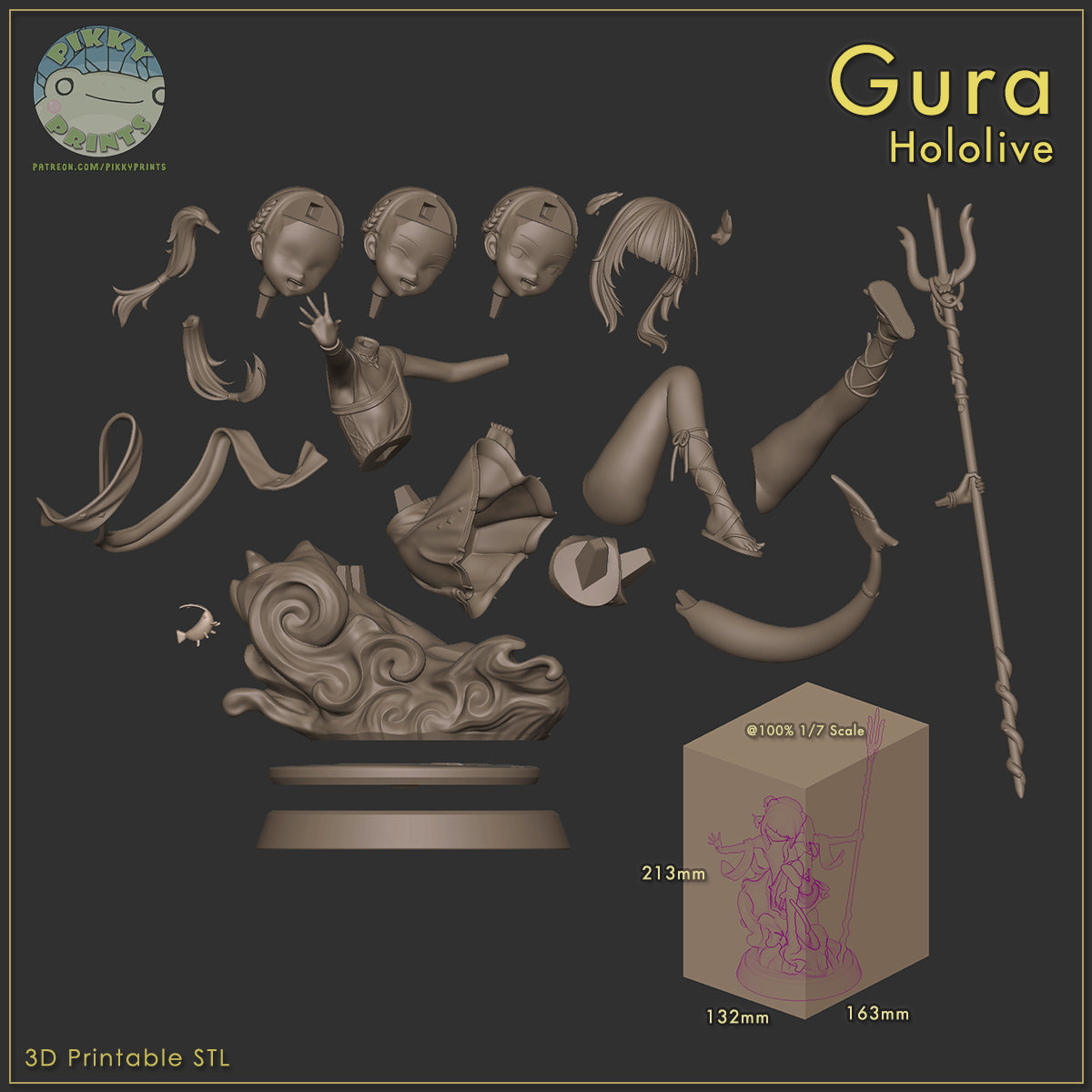 Gawr Gura (Hololive) resin figure by PikkyPrints — studio render 6