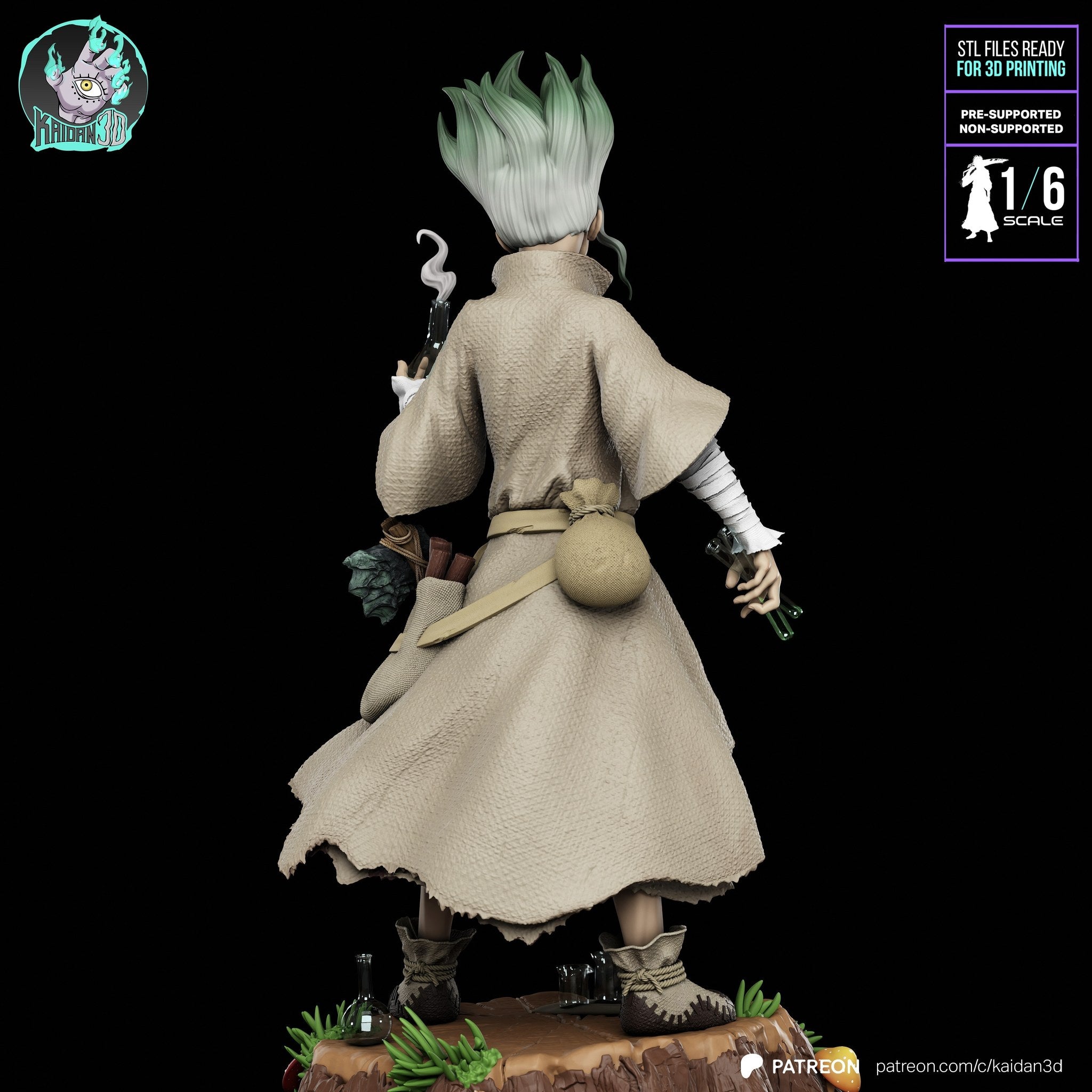 Senku Ishigami (Dr. Stone) resin figure by Kaidan 3D — studio render 5