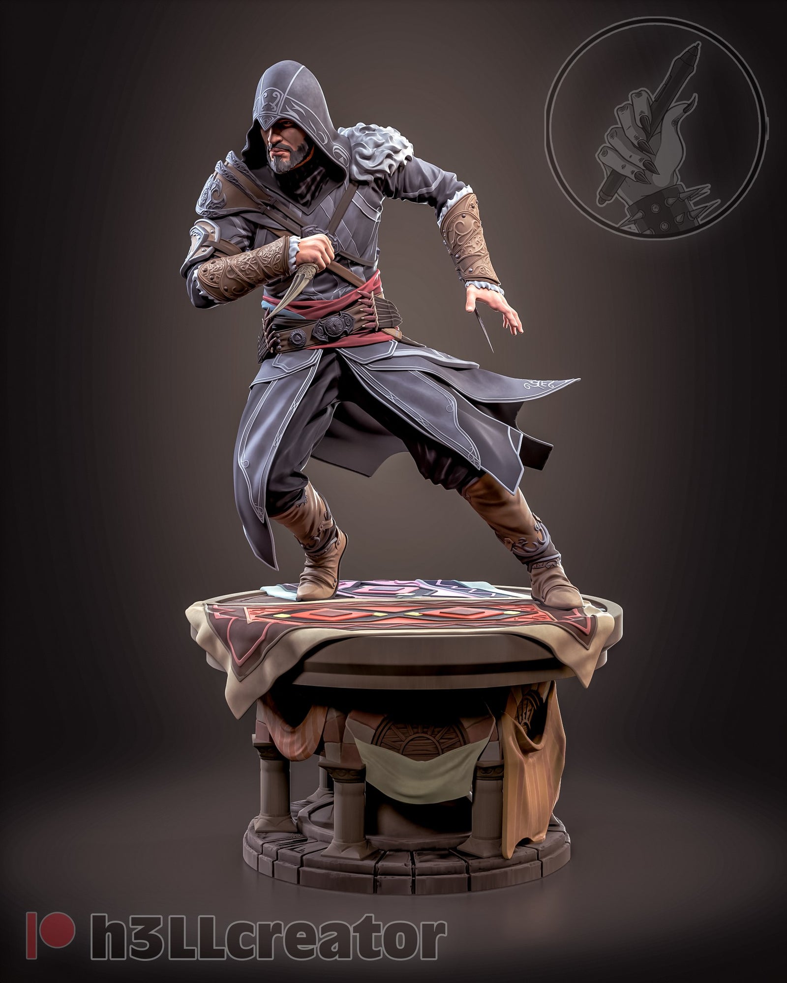 Ezio Auditore (Assassin's Creed) resin figure by h3LLcreator — studio render 2