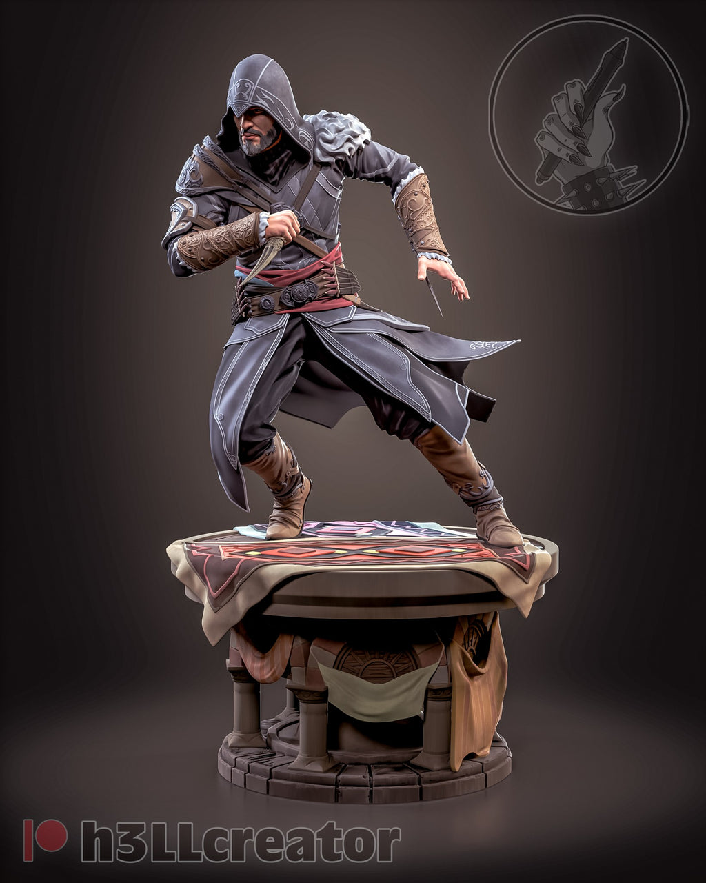 Ezio Auditore (Assassin's Creed) resin figure by h3LLcreator — studio render 2
