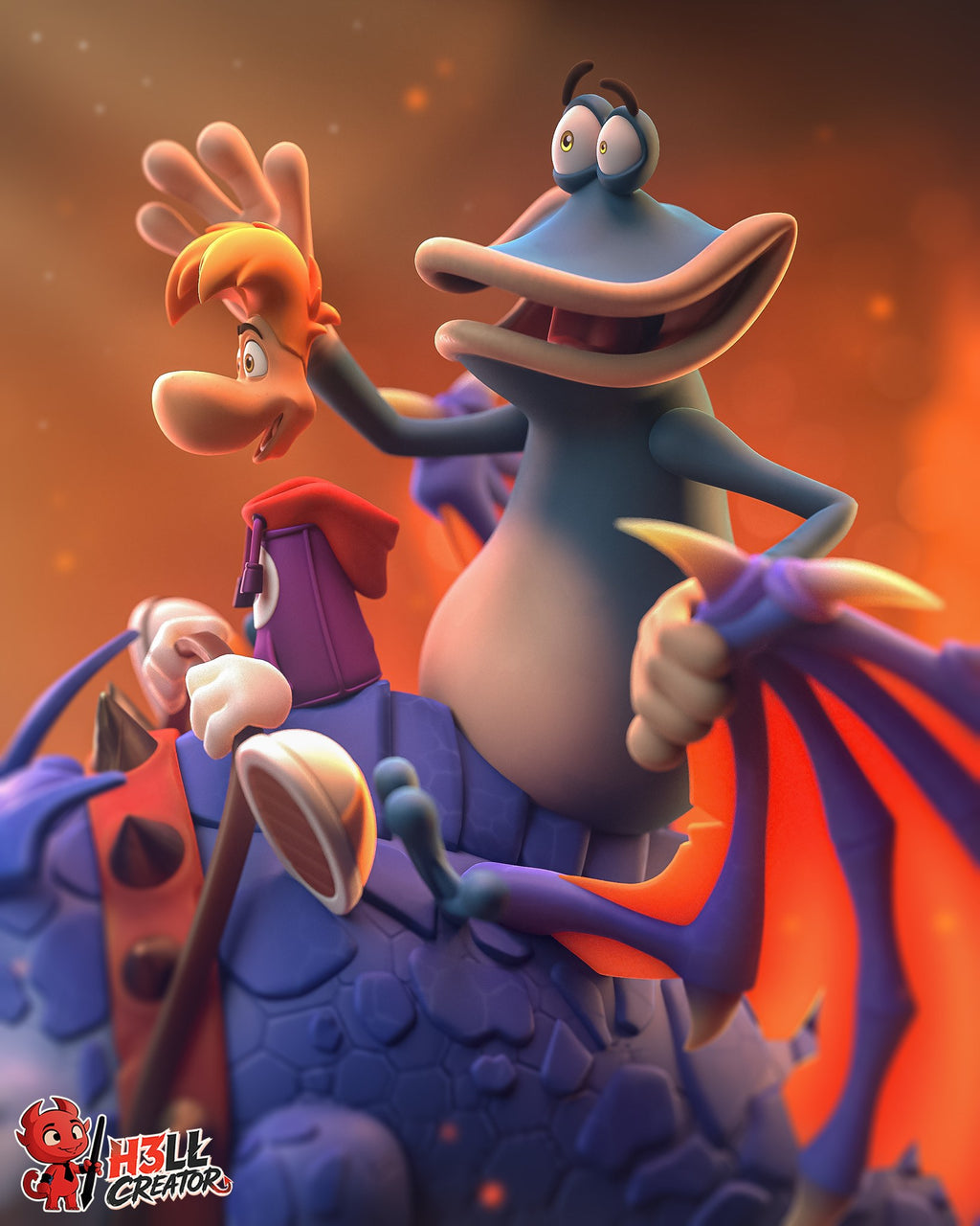 Rayman and Globox (Rayman) resin figure by h3LLcreator — studio render 3