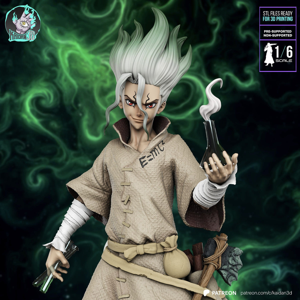 Senku Ishigami (Dr. Stone) resin figure by Kaidan 3D — studio render 1