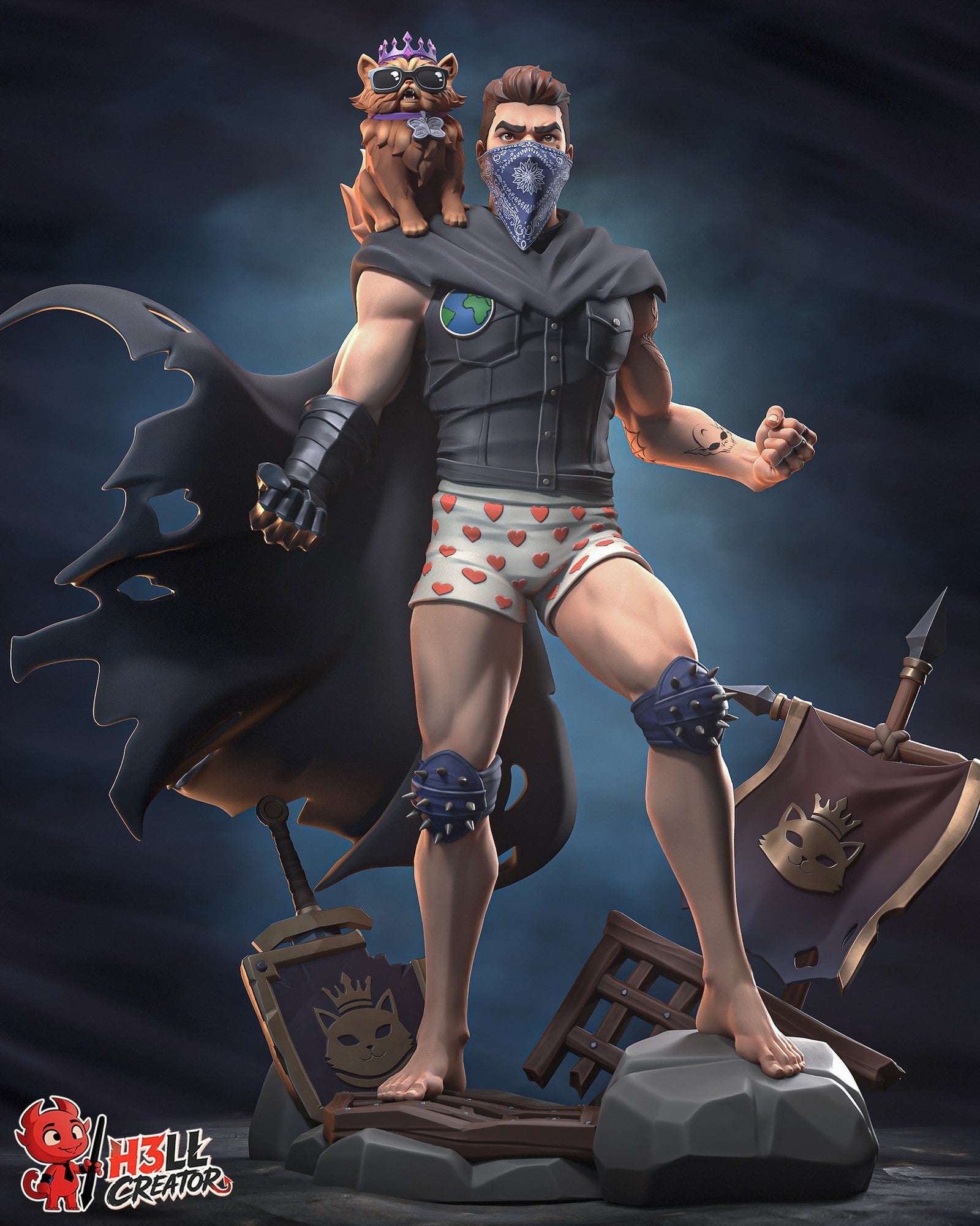 Carl and Princess Donut (Dungeon Crawler Carl) resin figure by h3LLcreator — studio render 2