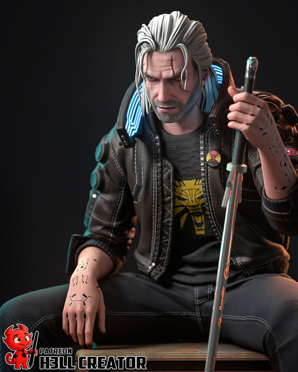 Geralt of Rivia (The Witcher) resin figure by h3LLcreator — studio render 4