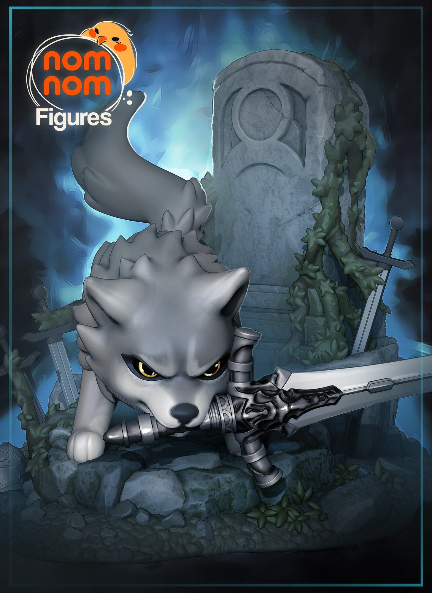 Great Grey Wolf Sif Dark Souls Chibi resin figure by NomNom Figures — studio preview 1