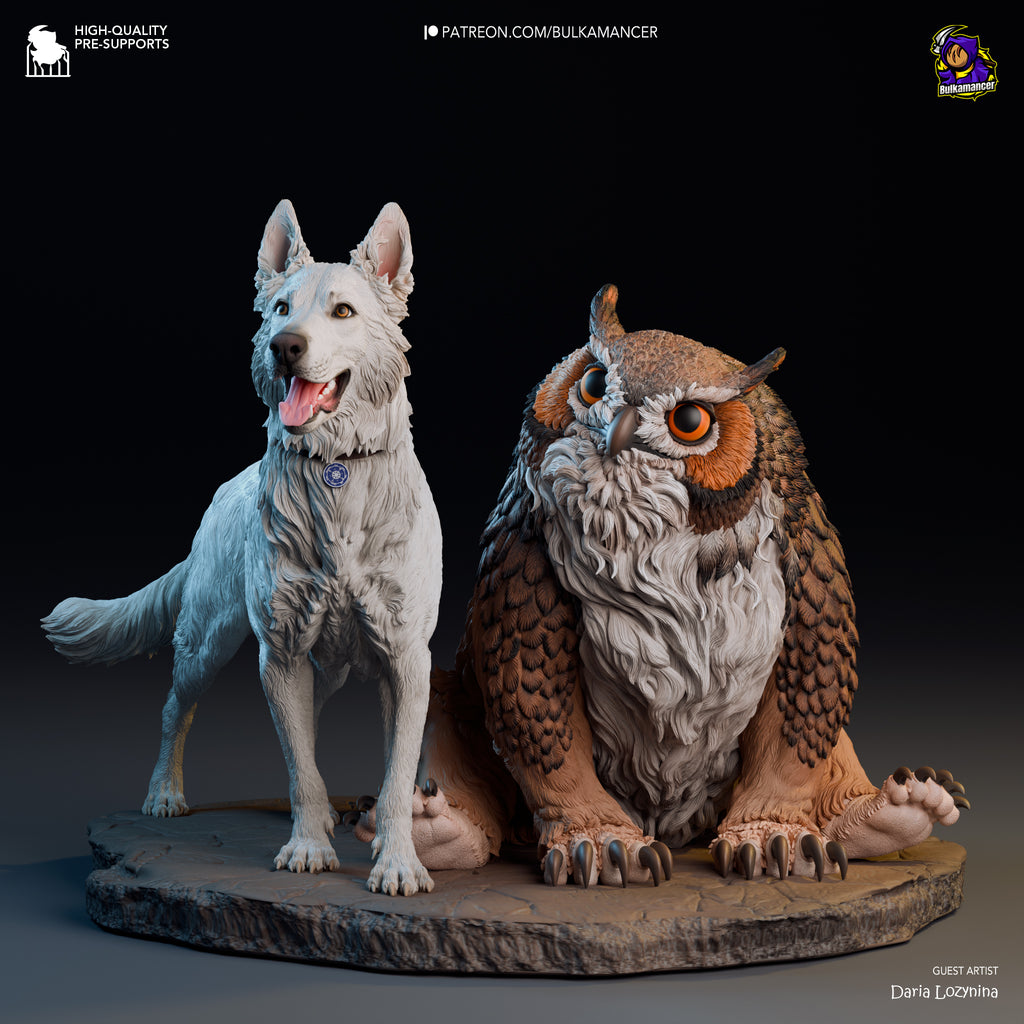 Scratch and Owlbear Cub (Baldur's Gate) resin figure by Bulkamancer — studio render 5