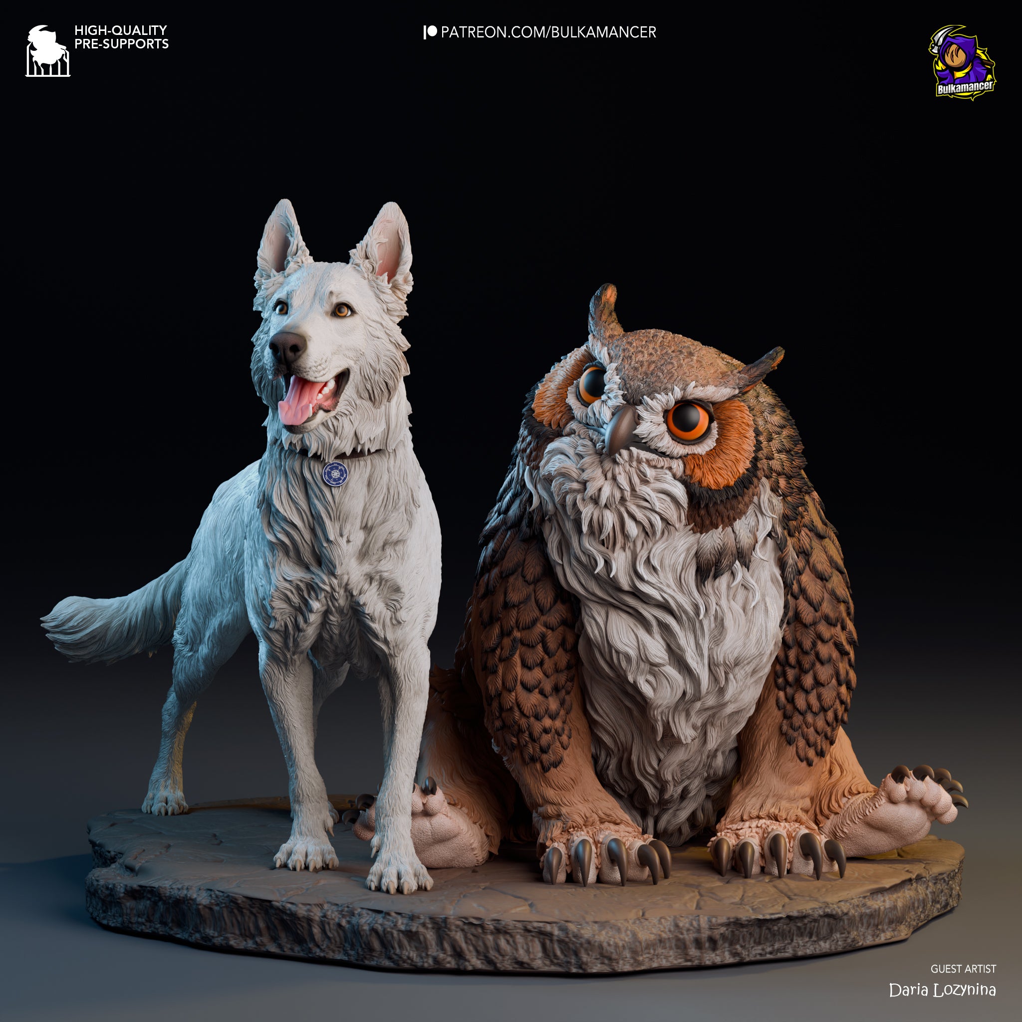 Scratch and Owlbear Cub (Baldur's Gate) resin figure by Bulkamancer — studio render 5