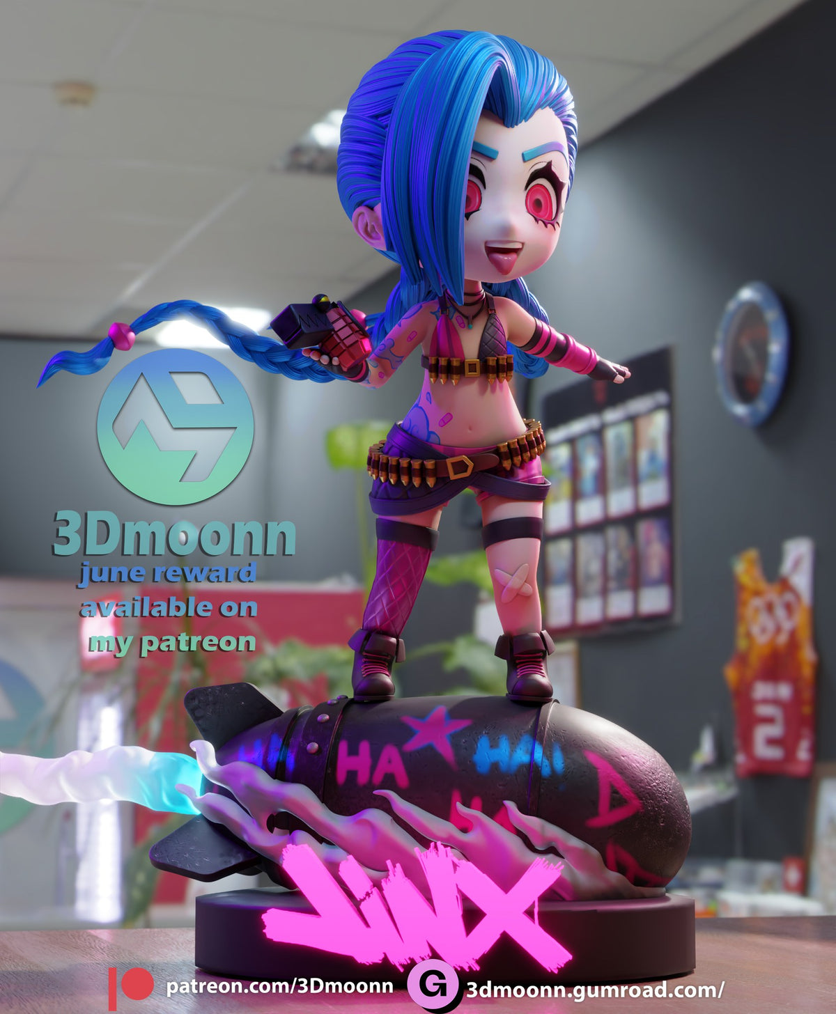Jinx Arcane Chibi resin figure by 3Dmoonn — studio preview