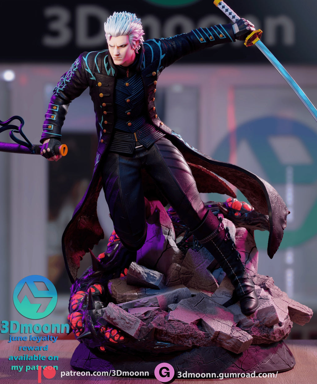 Vergil Devil May Cry resin figure by 3Dmoonn — studio preview