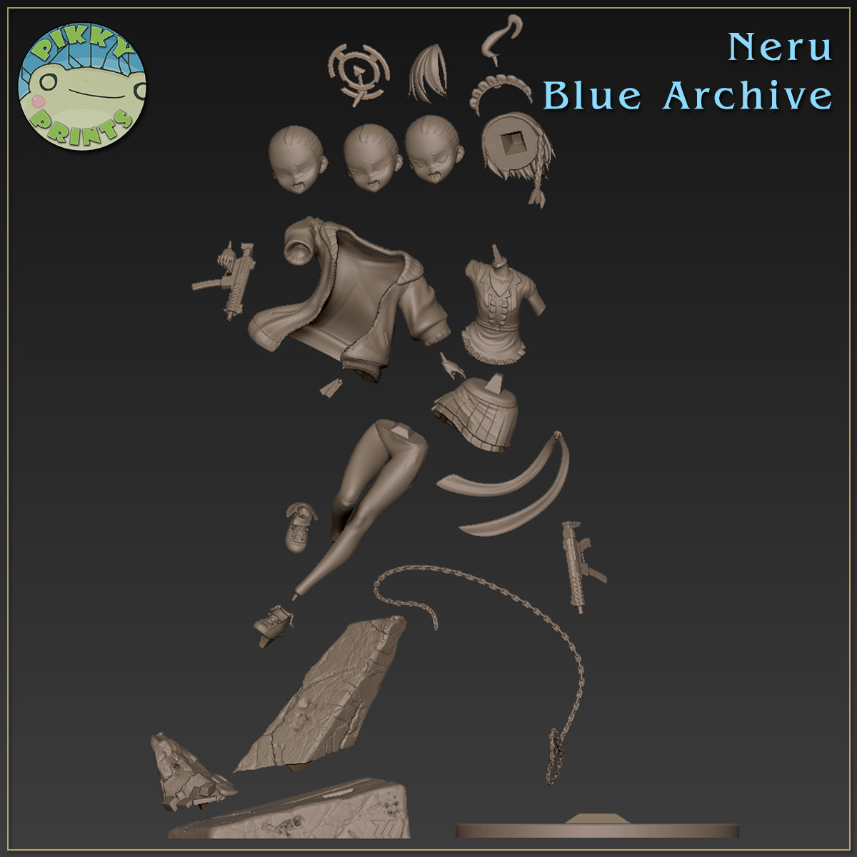 Mikamo Neru (Blue Archive) resin figure by PikkyPrints — studio render 7