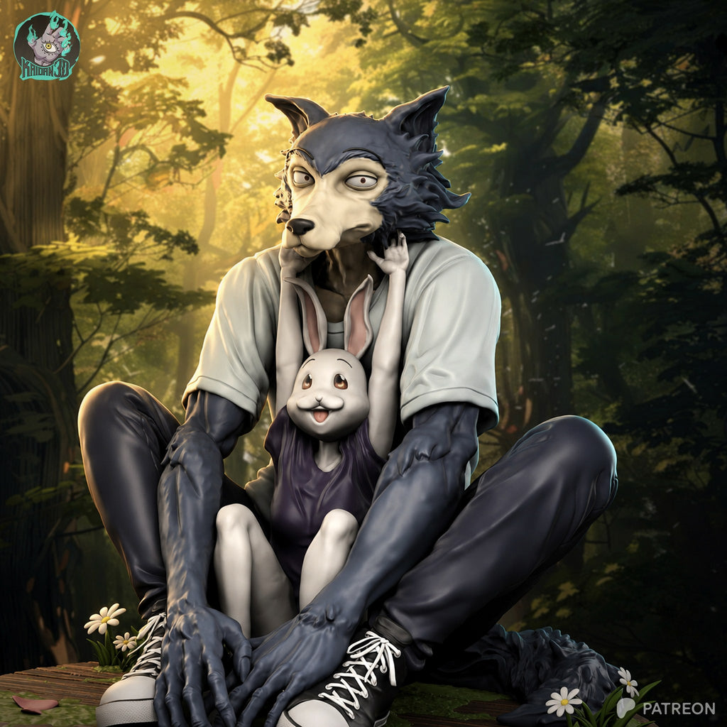 Legoshi and Haru (Beastars) resin figure by Kaidan 3D — studio render 1