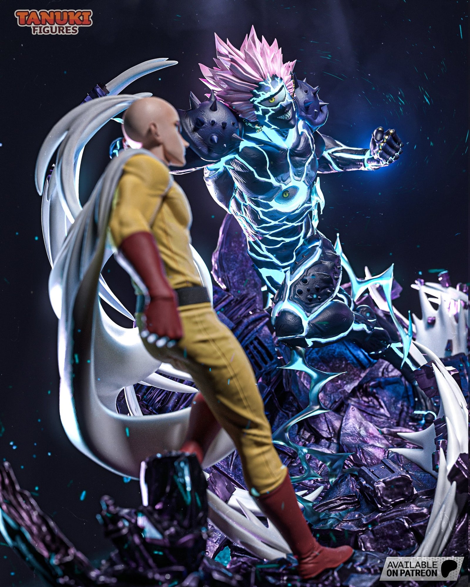 Saitama and Boros (One Punch Man) resin figure by Tanuki Figures — studio render 1
