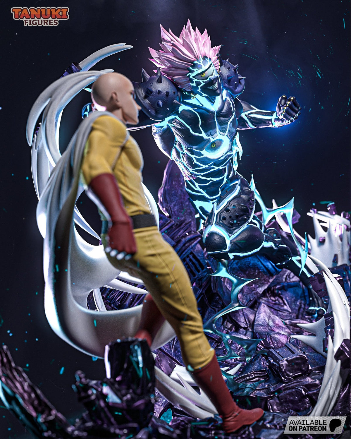 Saitama and Boros (One Punch Man) resin figure by Tanuki Figures — studio render 1