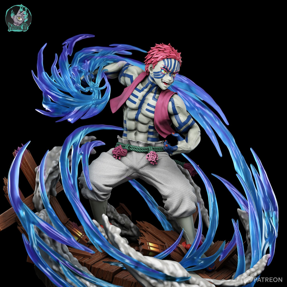 Akaza (Demon Slayer) resin figure by Kaidan 3D — studio render 2