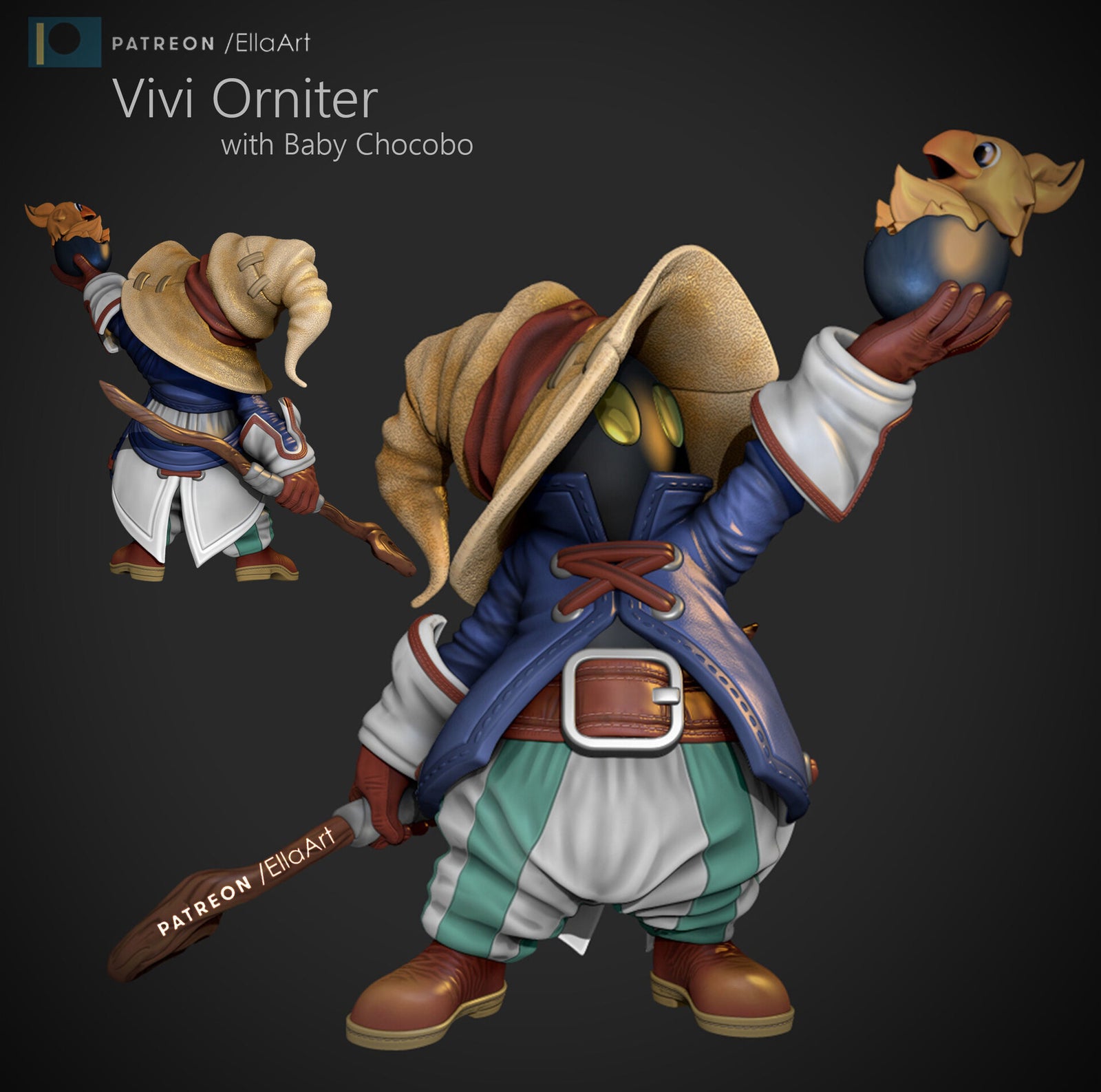 Vivi Ornitier with baby Chocobo Final Fantasy resin figure by NomNom Figures — studio preview 1