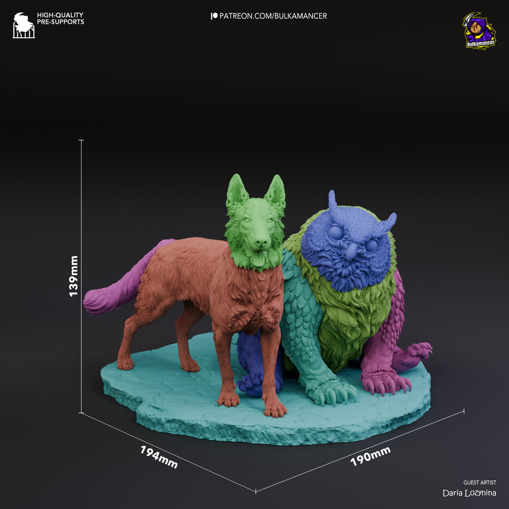 Scratch and Owlbear Cub (Baldur's Gate) resin figure by Bulkamancer — studio render 6