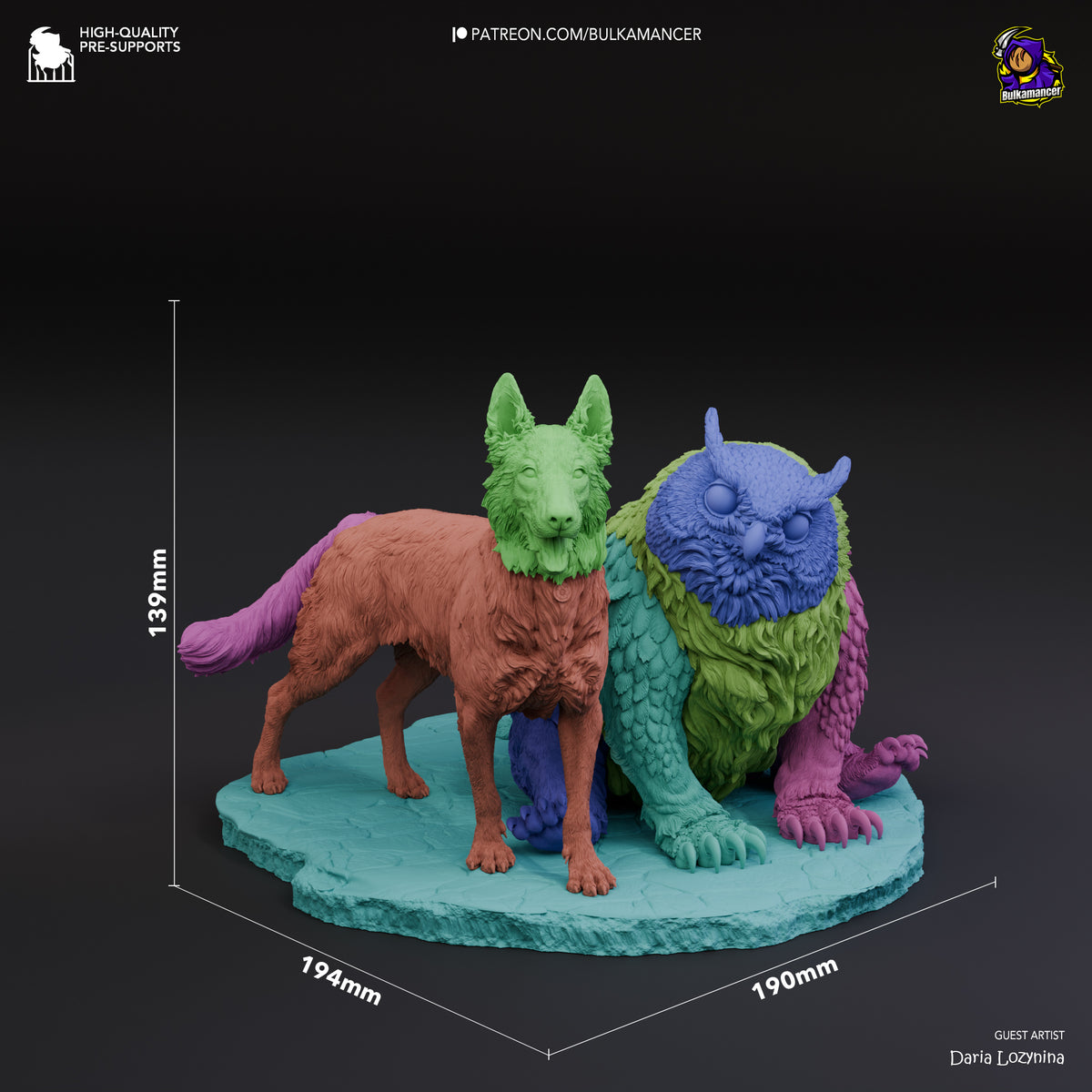 Scratch and Owlbear Cub (Baldur's Gate) resin figure by Bulkamancer — studio render 6