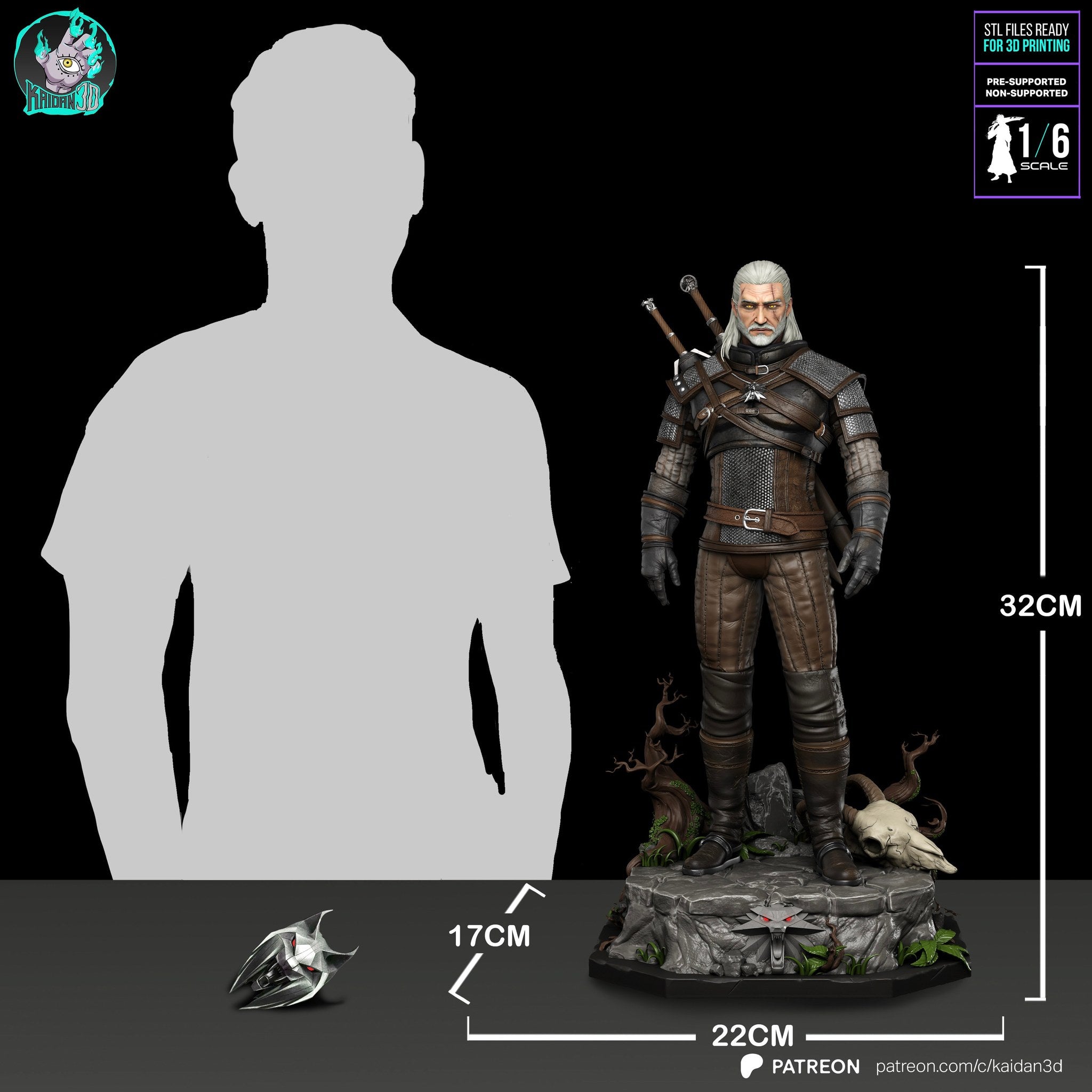 Geralt of Rivia (The Witcher) resin figure by Kaidan 3D — studio render 6
