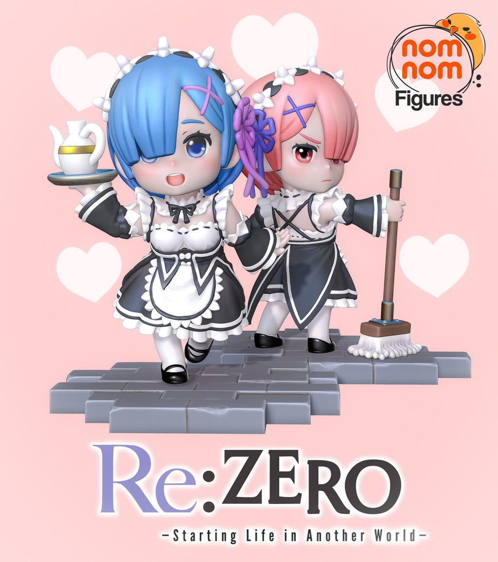 Rem & Ram Re:Zero resin figure by NomNom Figures — studio preview 1
