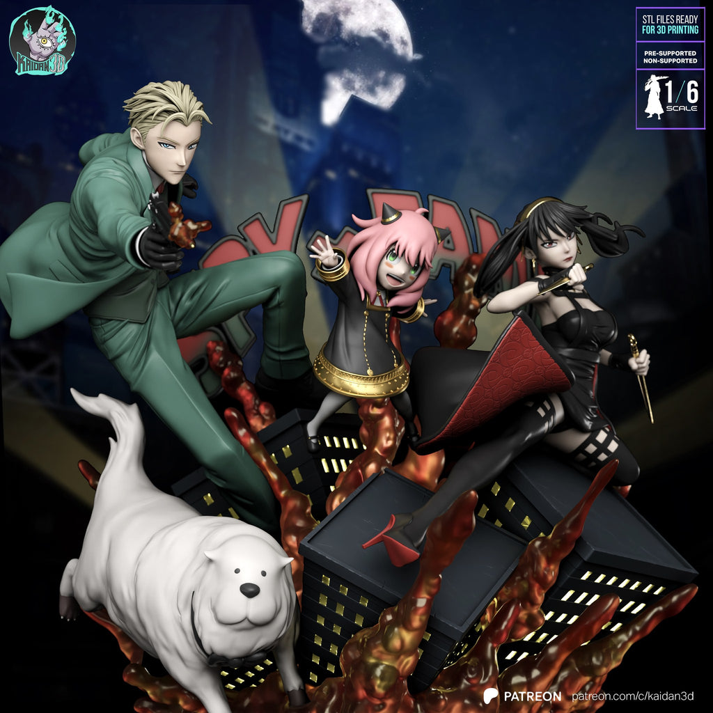 Loid and Yor and Anya (Spy x Family) resin figure by Kaidan 3D — studio render 1