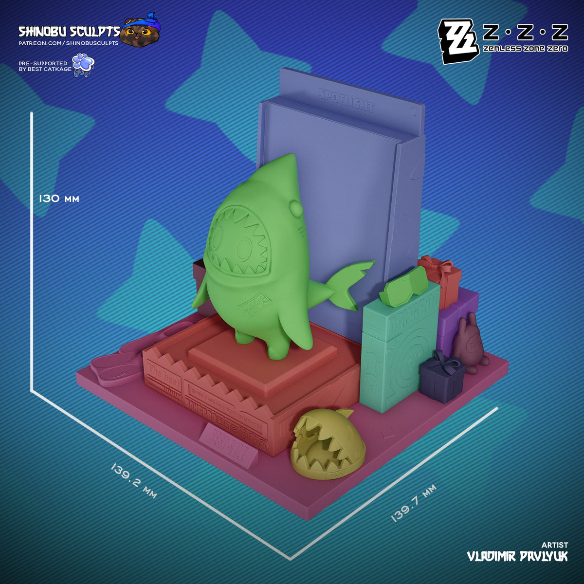Sharkboo (Zenless Zone Zero) resin figure by Shinobu Sculpts — studio render 6