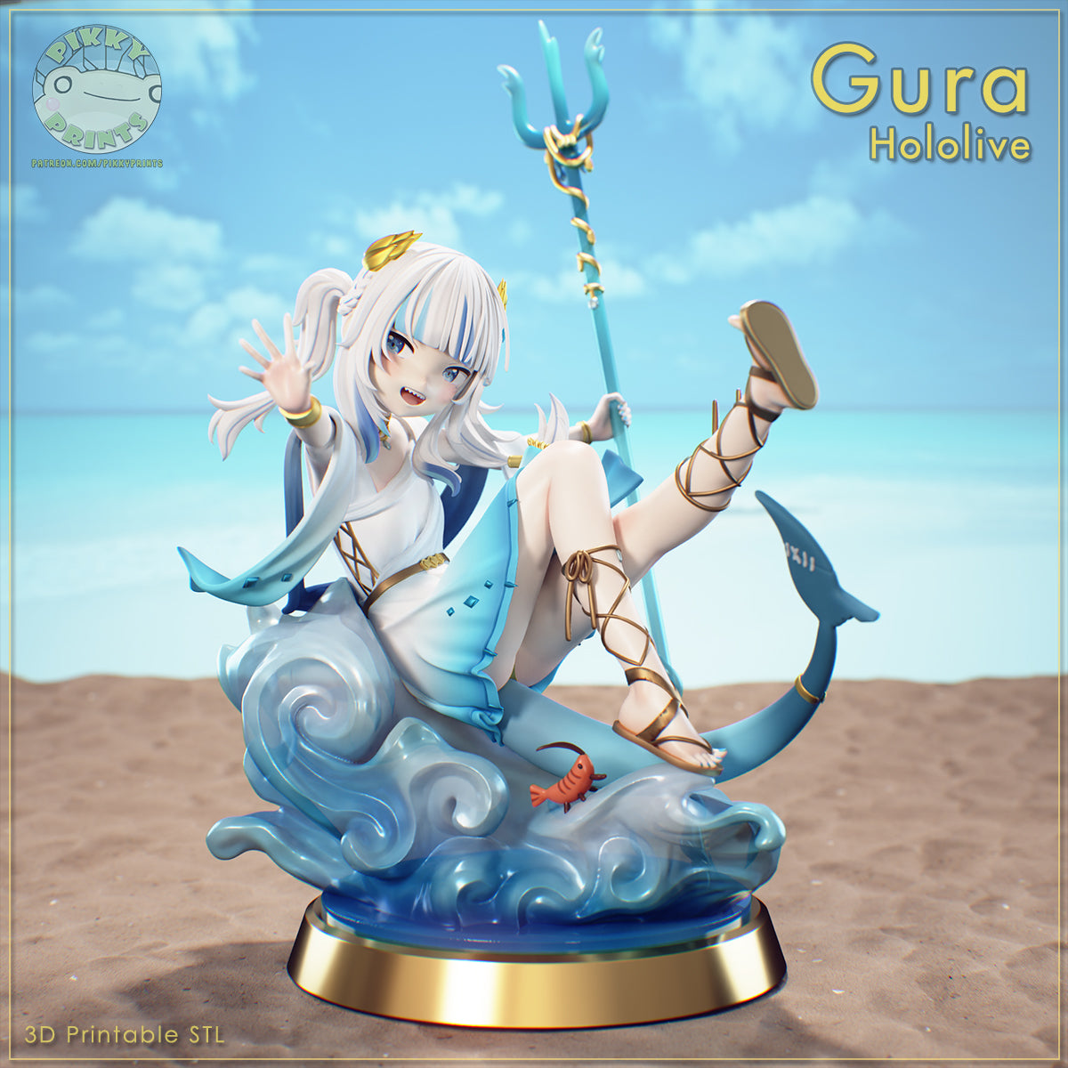 Gawr Gura (Hololive) resin figure by PikkyPrints — studio render 1