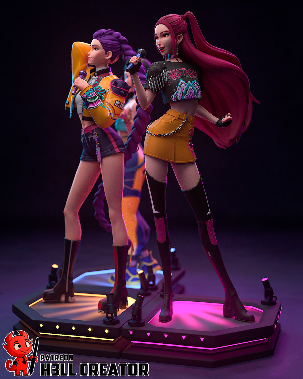 Rumi, Mira and Zoey (KPop Demon Hunters) resin figure by h3LLcreator — studio render 2