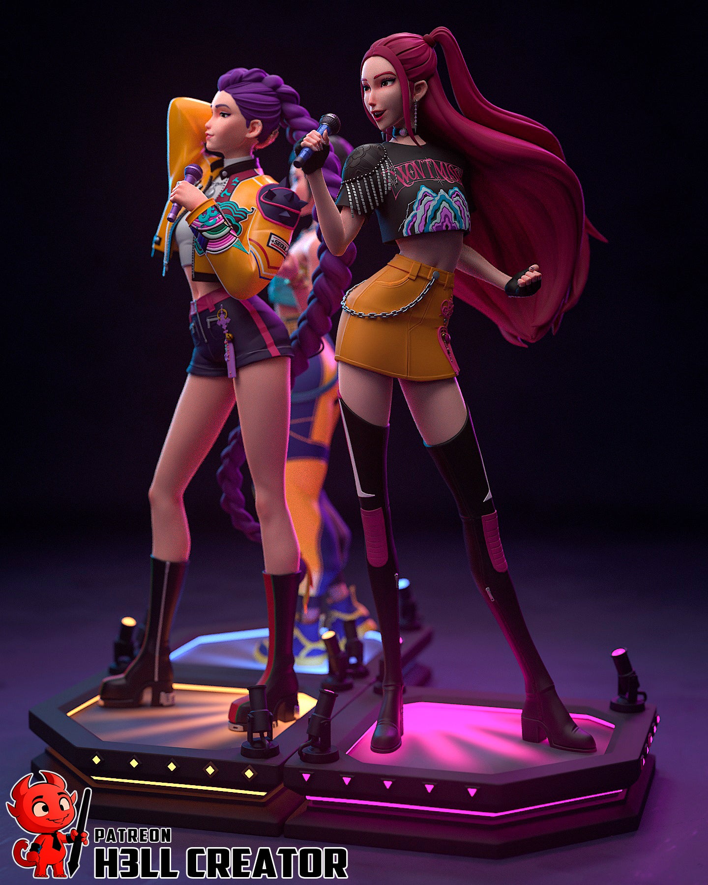 Rumi, Mira and Zoey (KPop Demon Hunters) resin figure by h3LLcreator — studio render 2