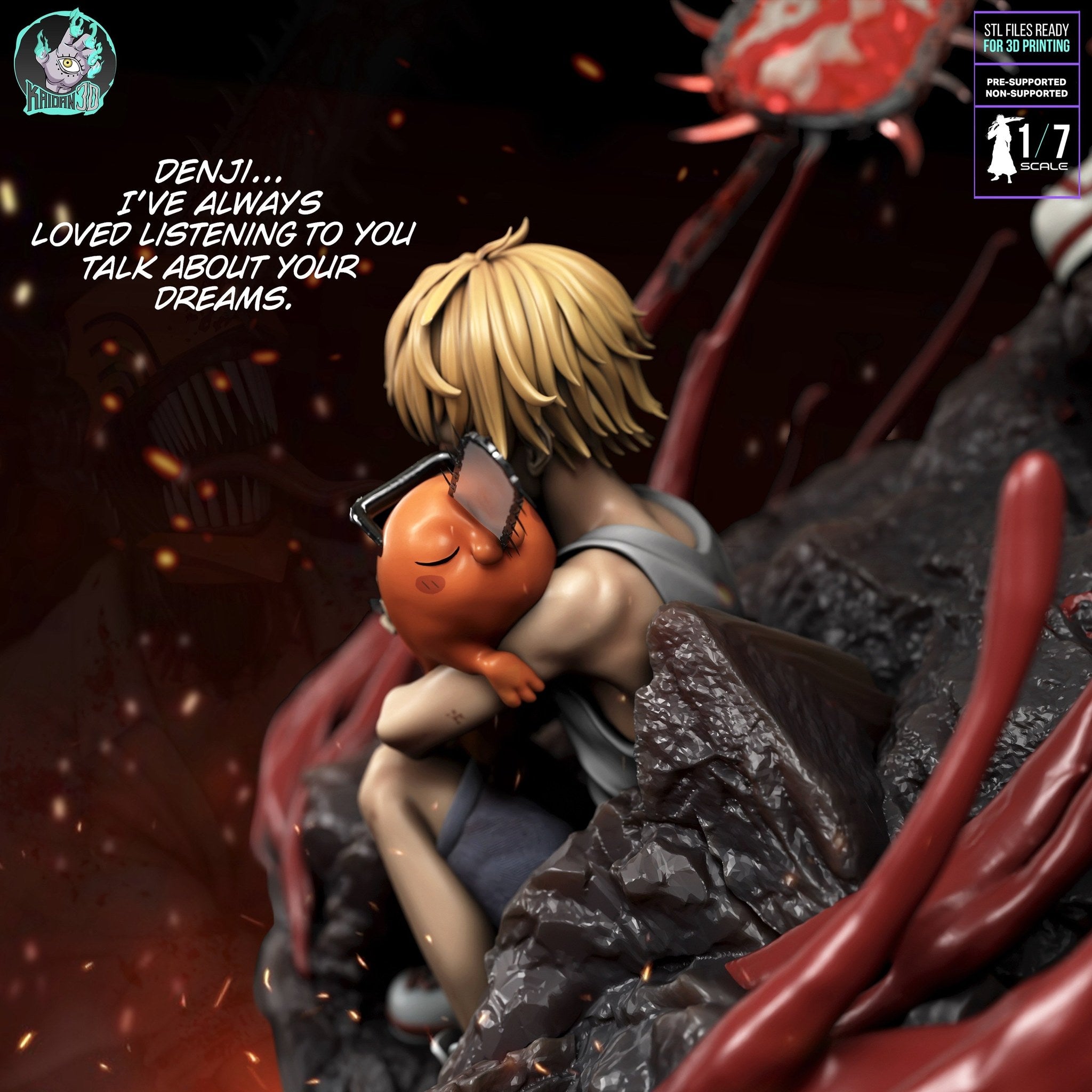 Denji and Pochita (Chainsaw Man) resin figure by Kaidan 3D — studio render 1