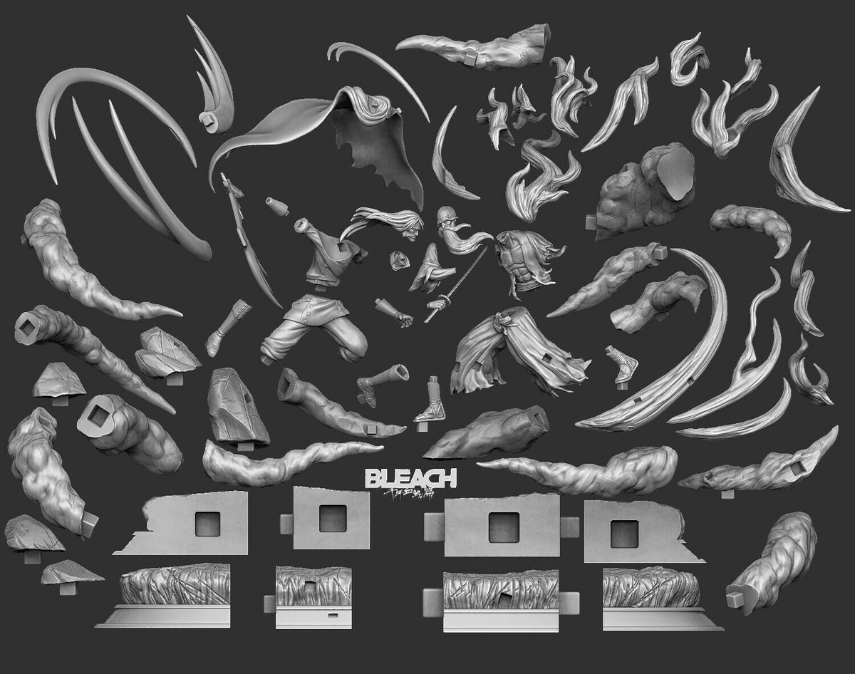 Yhwach and Yamamoto (Bleach) resin figure by Kaidan 3D — studio render 7