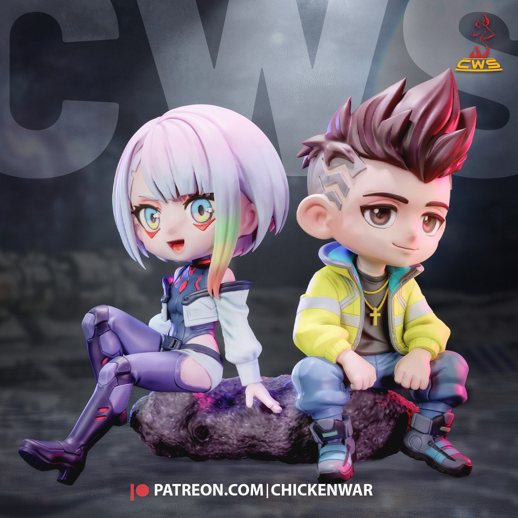 Lucy and David Martinez (Cyberpunk Edgerunners) resin figure by CW Studio — studio render 1