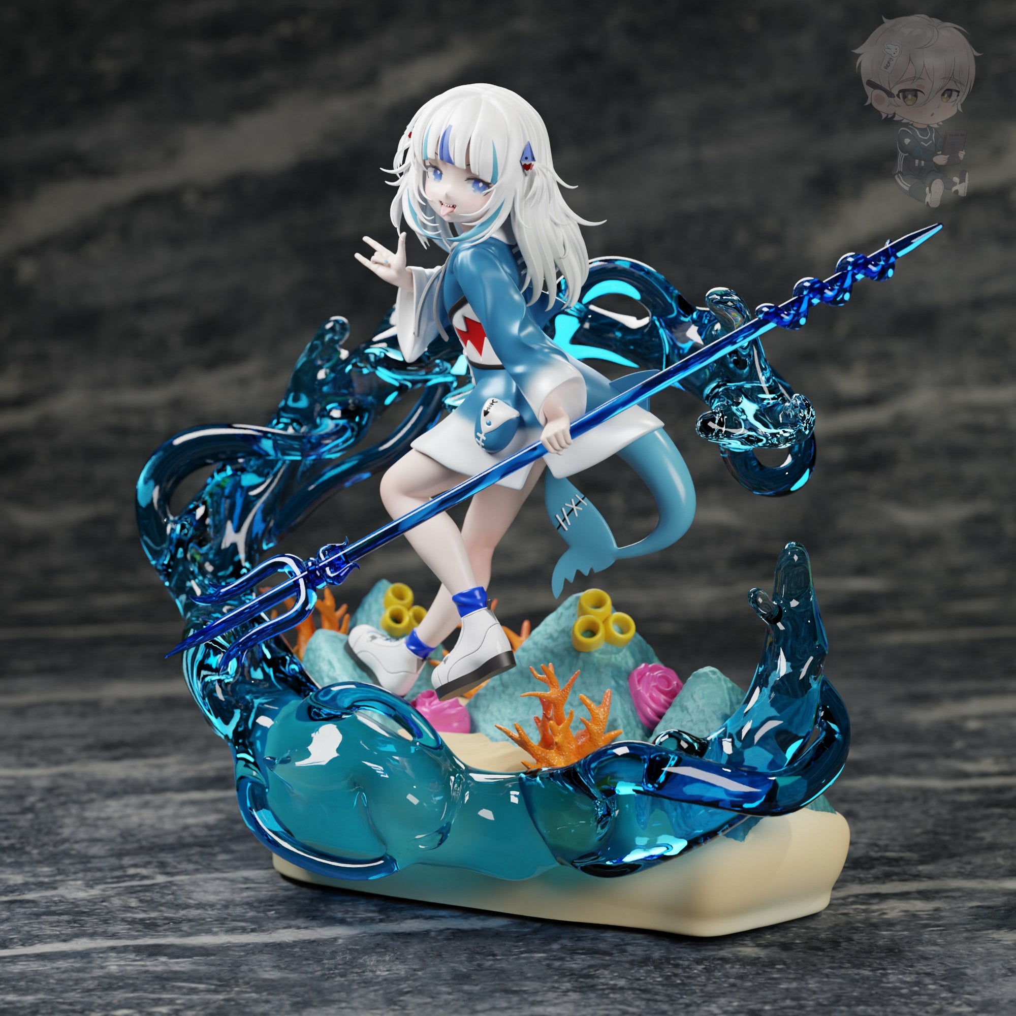 Gawr Gura (Hololive) resin figure by RemyJF — studio render 1